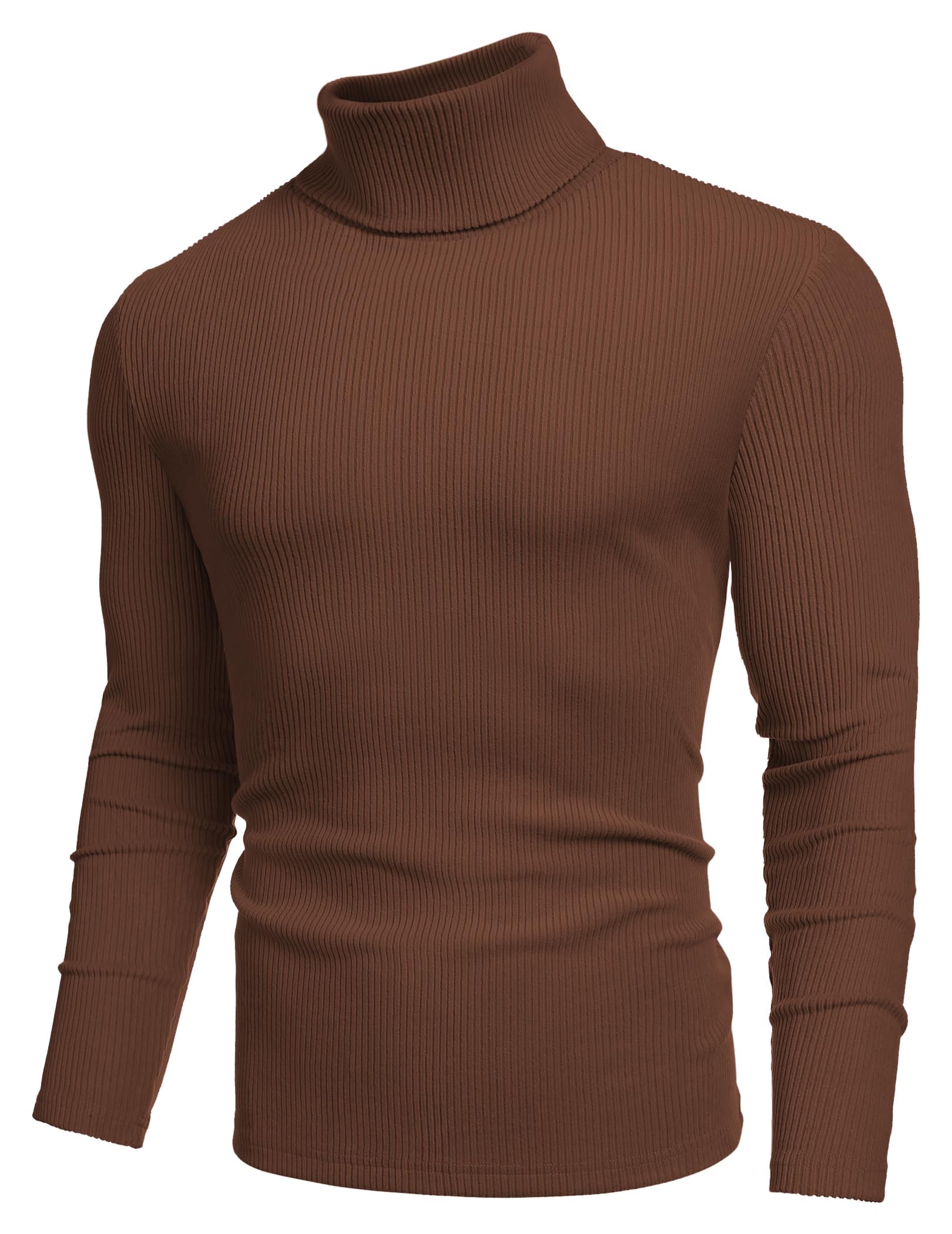 COOFANDY Men's Ribbed Turtleneck Sweater Casual Basic Long Sleeve Knitted Pullover Sweater Brown