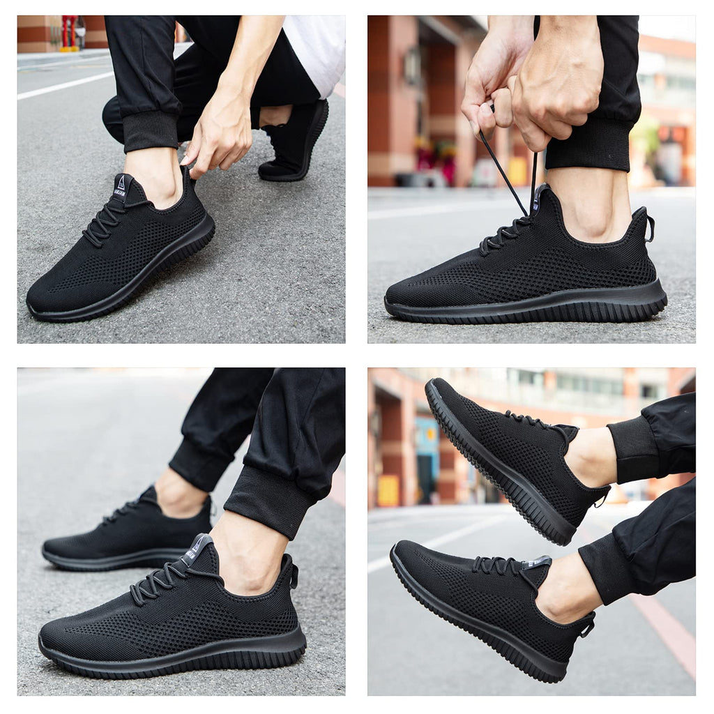 VAMJAM Men's Running Shoes Ultra Lightweight Breathable Walking Shoes Non Slip Athletic Fashion Sneakers Mesh Workout Casual Sports Shoes All Black Size 9.5