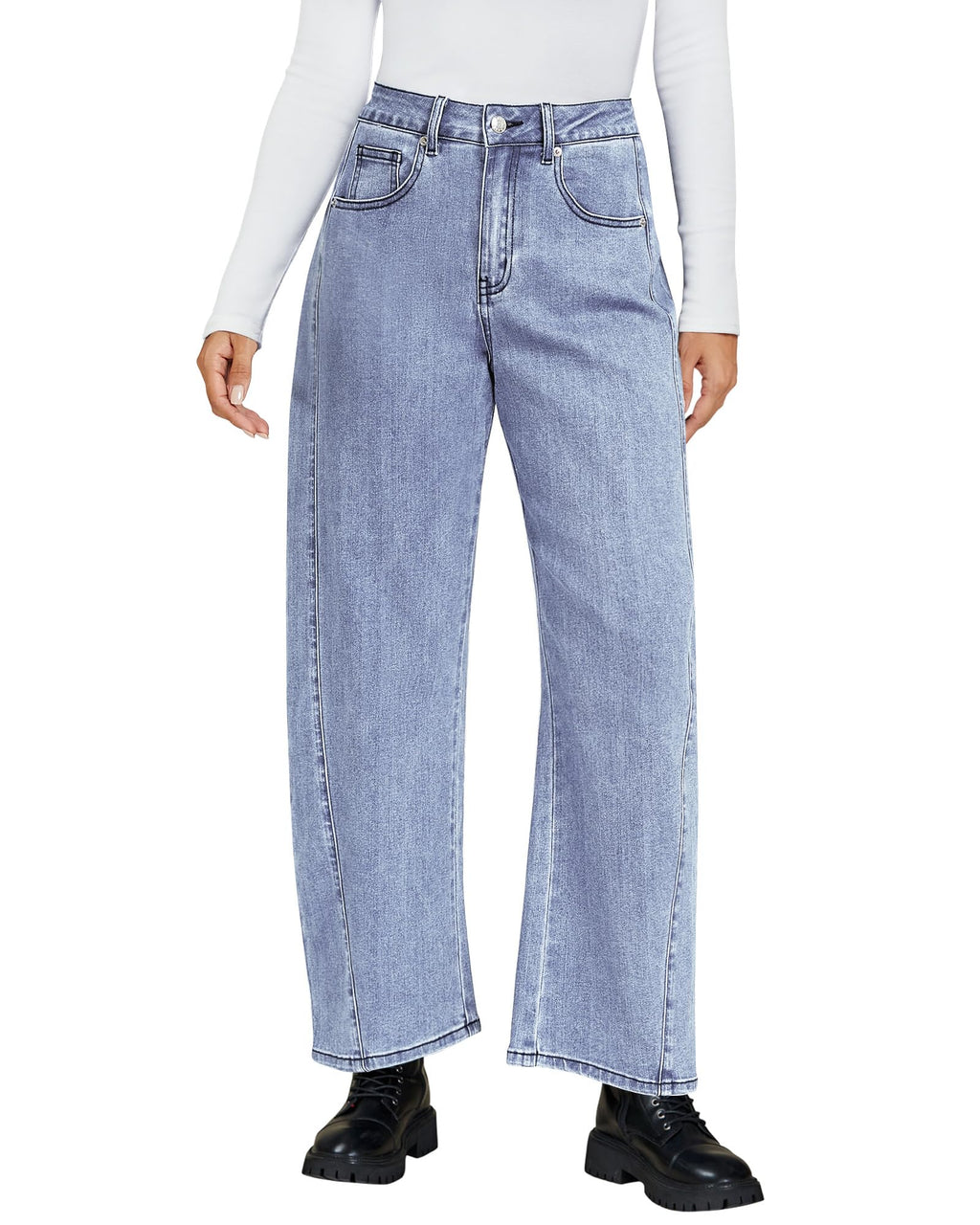 luvamia Women's Stretch Jeans Women’S Jeans Baggy Barrel Jeans for Woman Y2K Jeans Women Relaxed Fit Jeans for Women High Rise Barrel Jeans Women Roadknight Blue Size Medium US Size 8 to Size 10