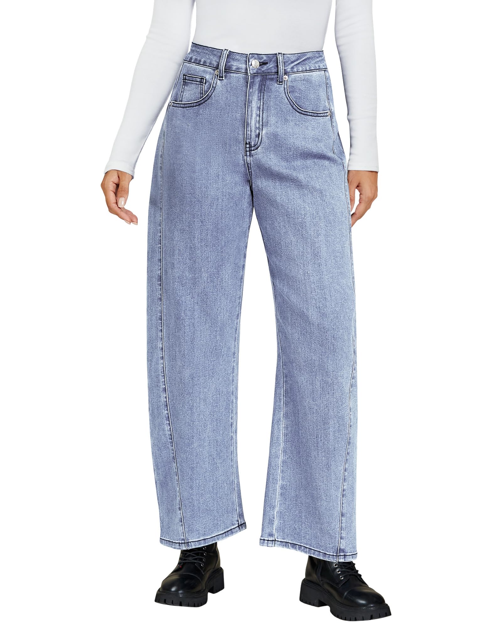 luvamia Women's Stretch Jeans Women’S Jeans Baggy Barrel Jeans for Woman Y2K Jeans Women Relaxed Fit Jeans for Women High Rise Barrel Jeans Women Roadknight Blue Size Medium US Size 8 to Size 10