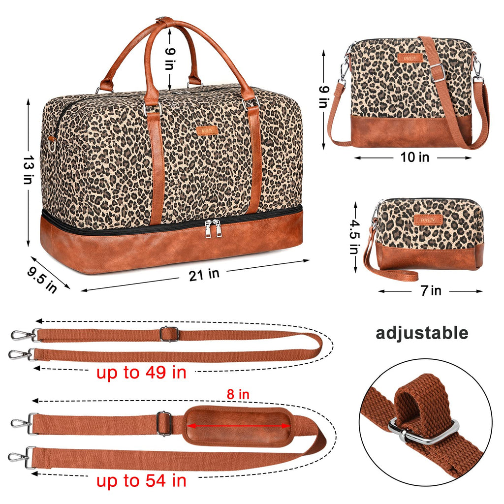 IBFUN Weekender Bags for Women, 21" Weekender Travel Bag, Travel Duffle Bag with Shoe Compartment Carry on Overnight Duffel Bag for Weekend Travel Business Trip, 3PCS