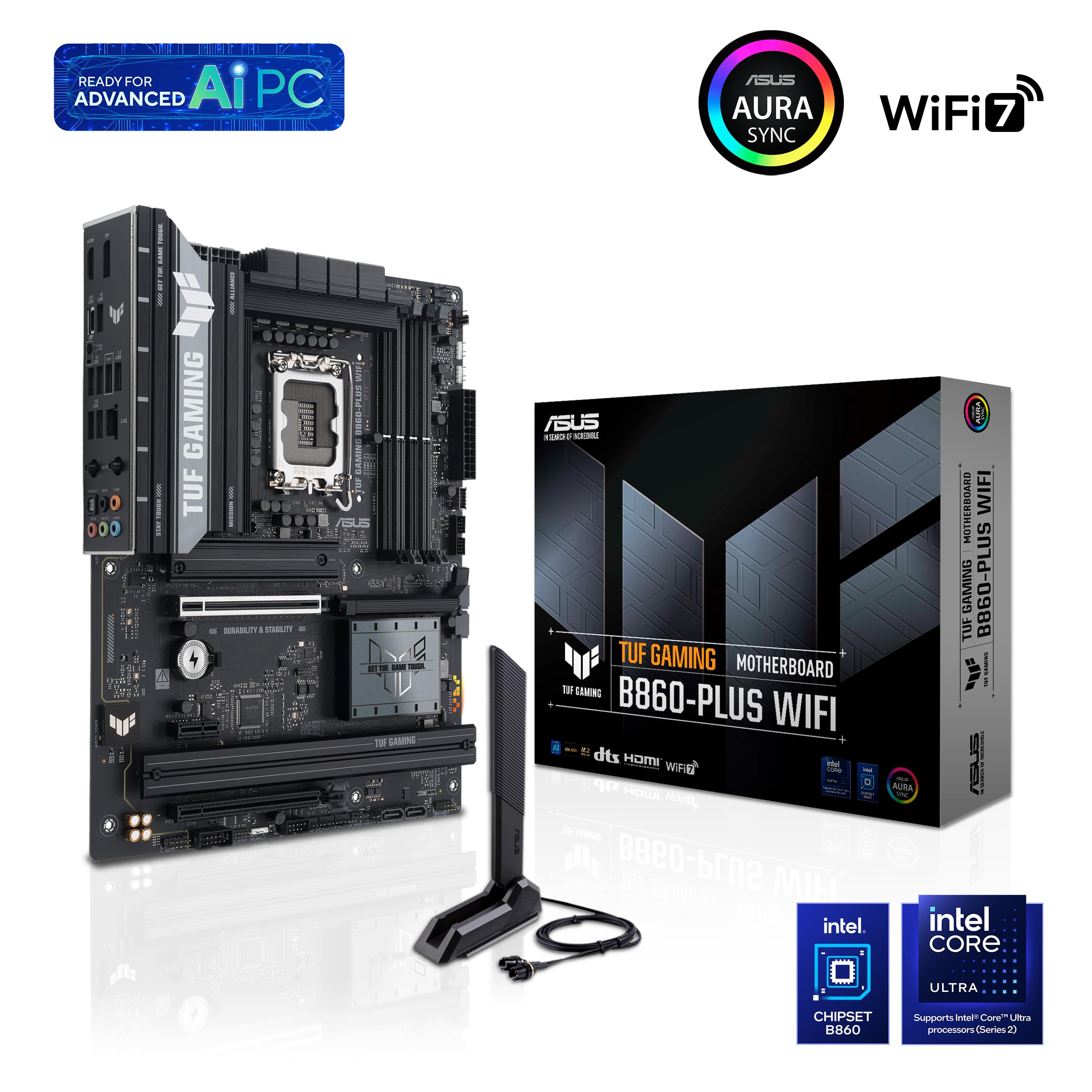 ASUS TUF Gaming B860-PLUS WiFi B860 LGA 1851 ATX Motherboard, Intel® Core™ Ultra Series 2 Ready, Advanced AI PC-Ready, 12+1+2+1 Stages, DDR5,PCIe 5.0, 3X M.2, Wi-Fi 7, 2.5Gb LAN, USB 20Gbps Type-C®