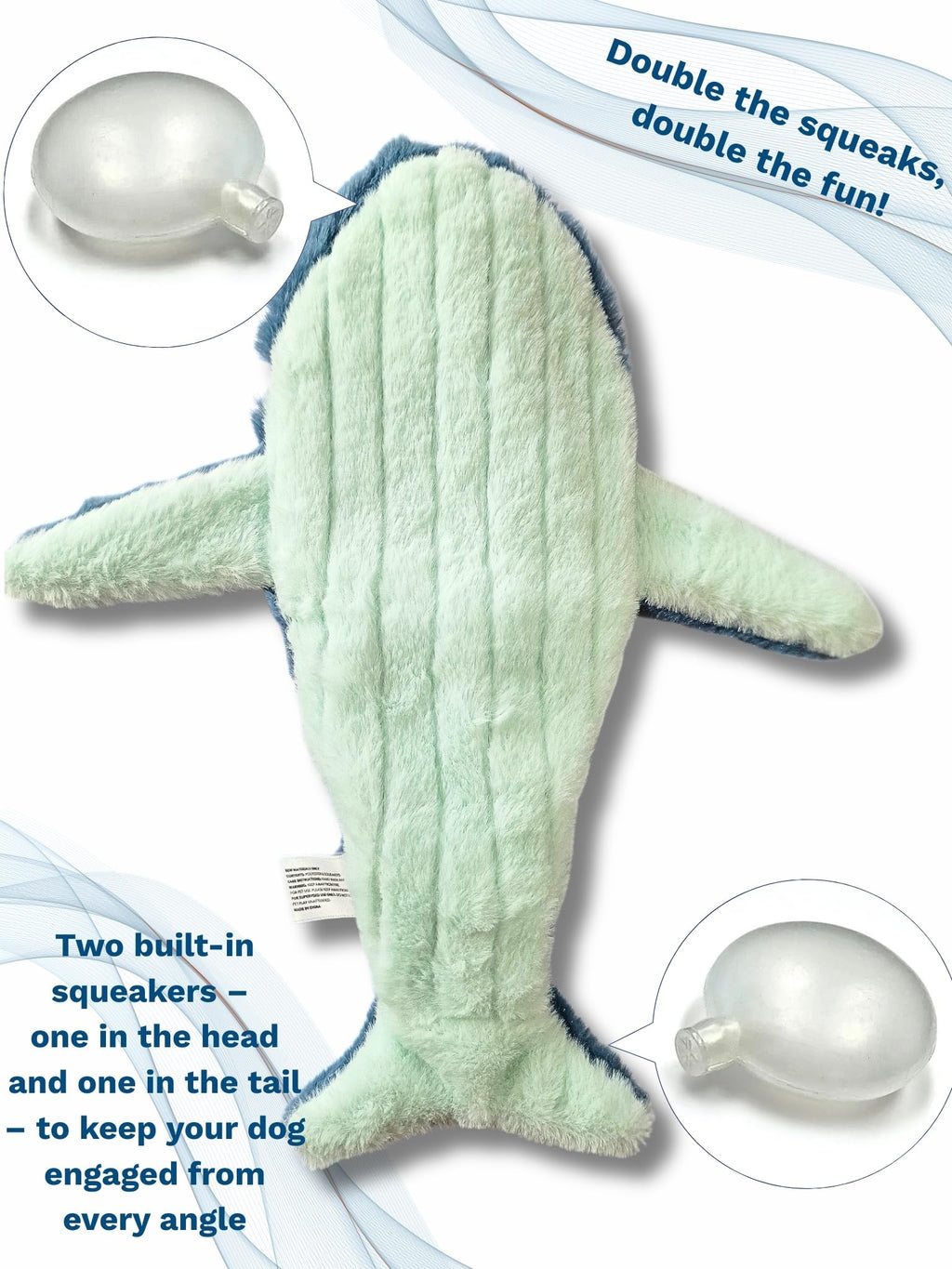 Crinkle Dog Toy – No stuffing Squeaky Dog Toy for Small, Medium & Large Breeds, Interactive Tough Toy Set - Ideal for Chewing, Teething & Fetch, Durable Pet-Safe Materials - Soft Blue Plush, Large