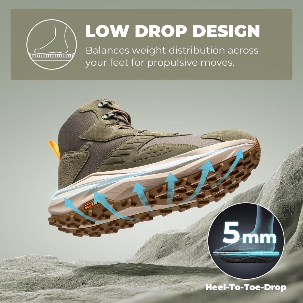 NORTIV 8 Men's Wide Toe Box Hiking Boots Low Drop Waterproof Outdoor Trekking Camping Shoes Katahdin,Size 10,Olive,SNHB25001M