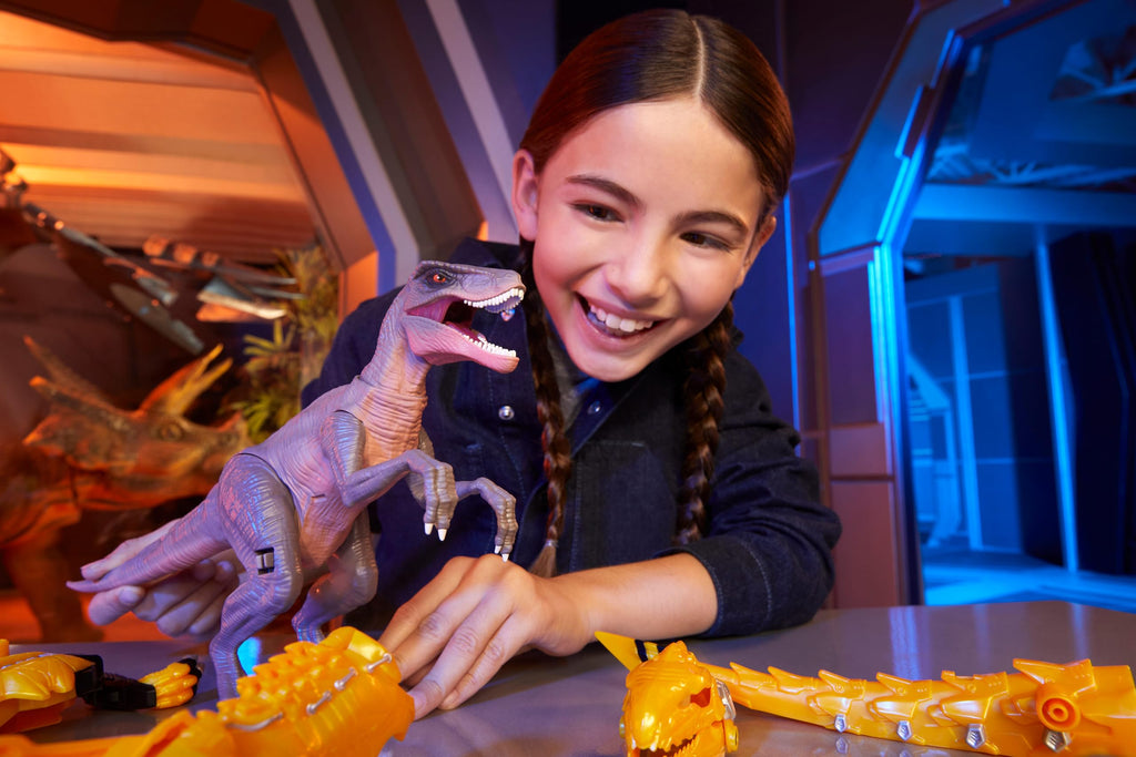 Armorsaurs Armor-Up Yellow Raptor Dinosaur Blaze Toy Figure with 7 Removable Armor Pieces and Tail-Triggered Chomp Action, 7" H x 15.2" L, Kids, Boys, Girls, Ages 6+