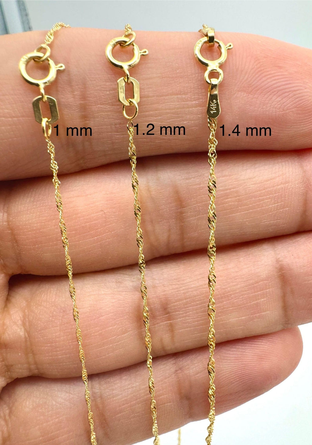 JEWELHEART 14K Solid Gold Singapore Chain - 1.2mm Diamond Cut Twisted Chain Necklace - Dainty Real Yellow Gold Pendant Necklace For Women 20"