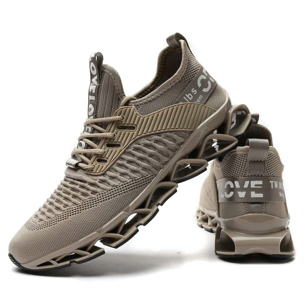 Chopben Men's Running Shoes Blade Non Slip Fashion Sneakers Breathable Mesh Soft Sole Casual Athletic Lightweight Walking Shoes Beige 6.5