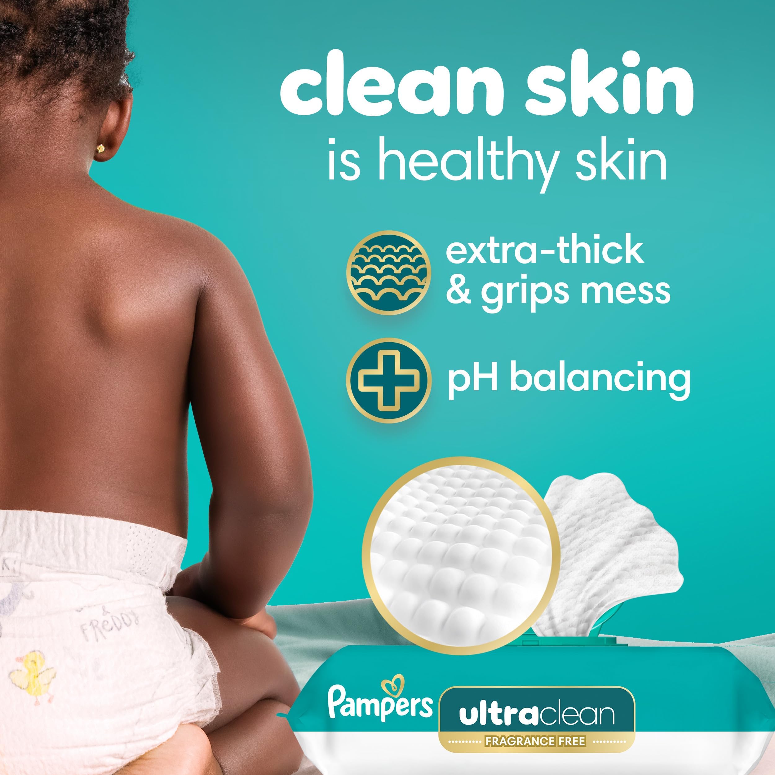 Pampers Ultra Clean Baby Wipes (Previously 'Free & Gentle'), 99% Water, Hypoallergenic, Unscented, 100% Plant Based, Plastic-Free, 624 Baby Wipes Total (8X Flip-Top Packs) [Packaging May Vary]