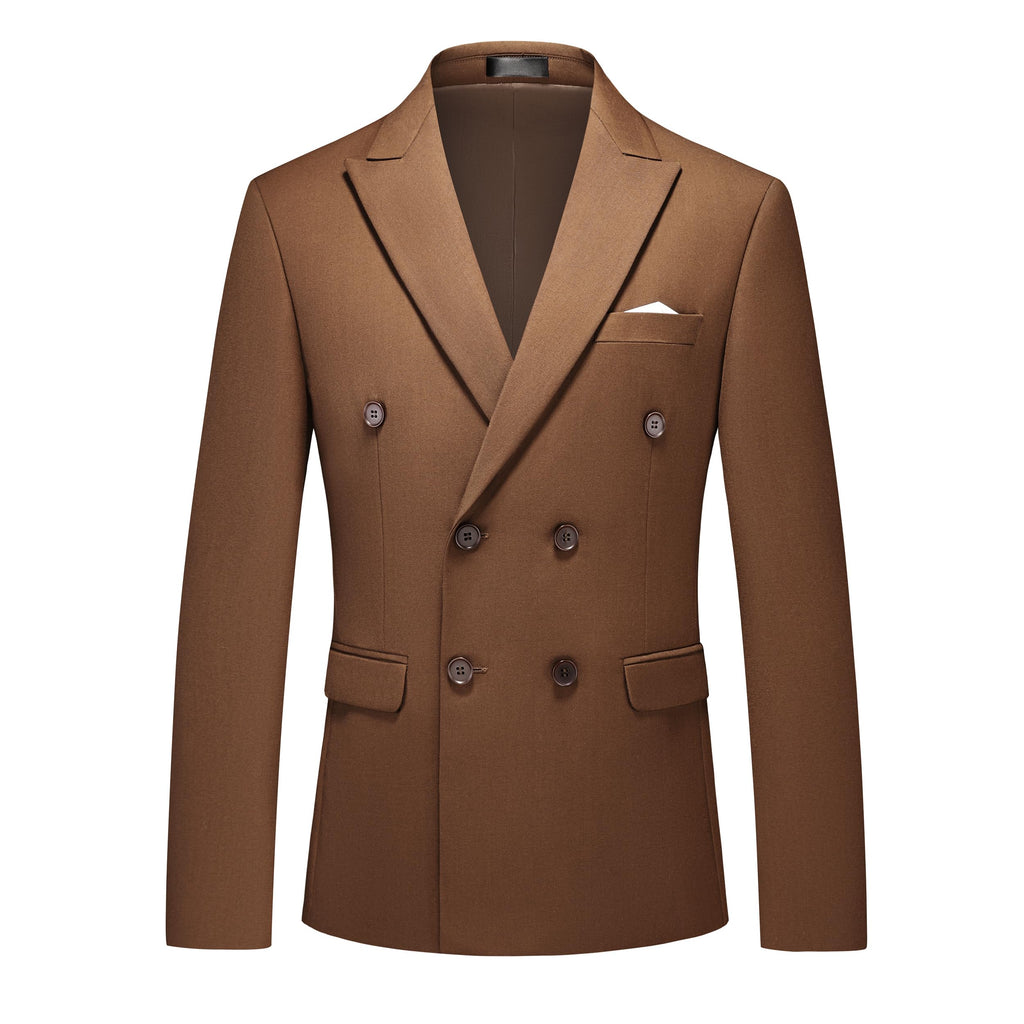 MOGU Suits for Men, 2 Piece Slim Fit Suit with Double Breasted Blazer and Tuxedo Pants, Jacket 38 & Pants 34 (38, Coffee)
