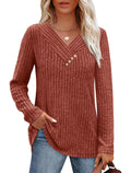 Sweaters for Women Long Sleeve Tee Shirts Plus Size Early Fall Fashion Must Haves Old Money Clothes Boho Tops Business Casual Blouses Spring XL Caramel