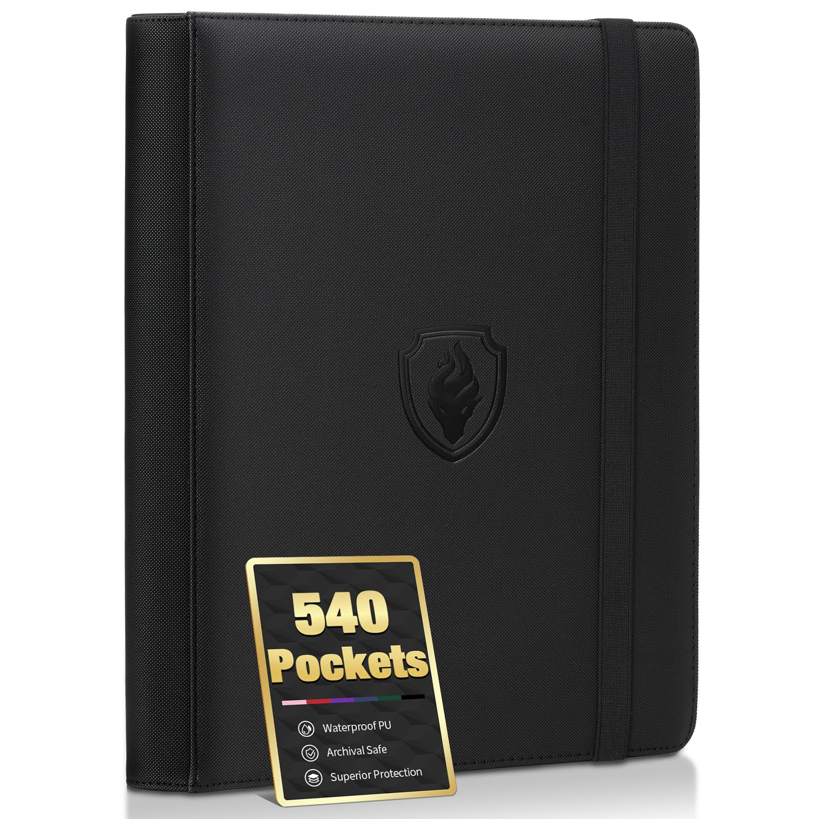 Premium 9 Pocket Card Binder for 540 Cards, Fabmaker PU Cover Trading Card Binder, Sturdy Card Collection Album, Sleek Card Holder Folders for Game Cards & Sports Cards, Black