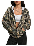 SOLY HUX Women's Y2k Camo Oversized Hoodie Vintage Zip Up Drop Shoulder Streetwear Sweatshirts with Pockets Army Green Camo Medium