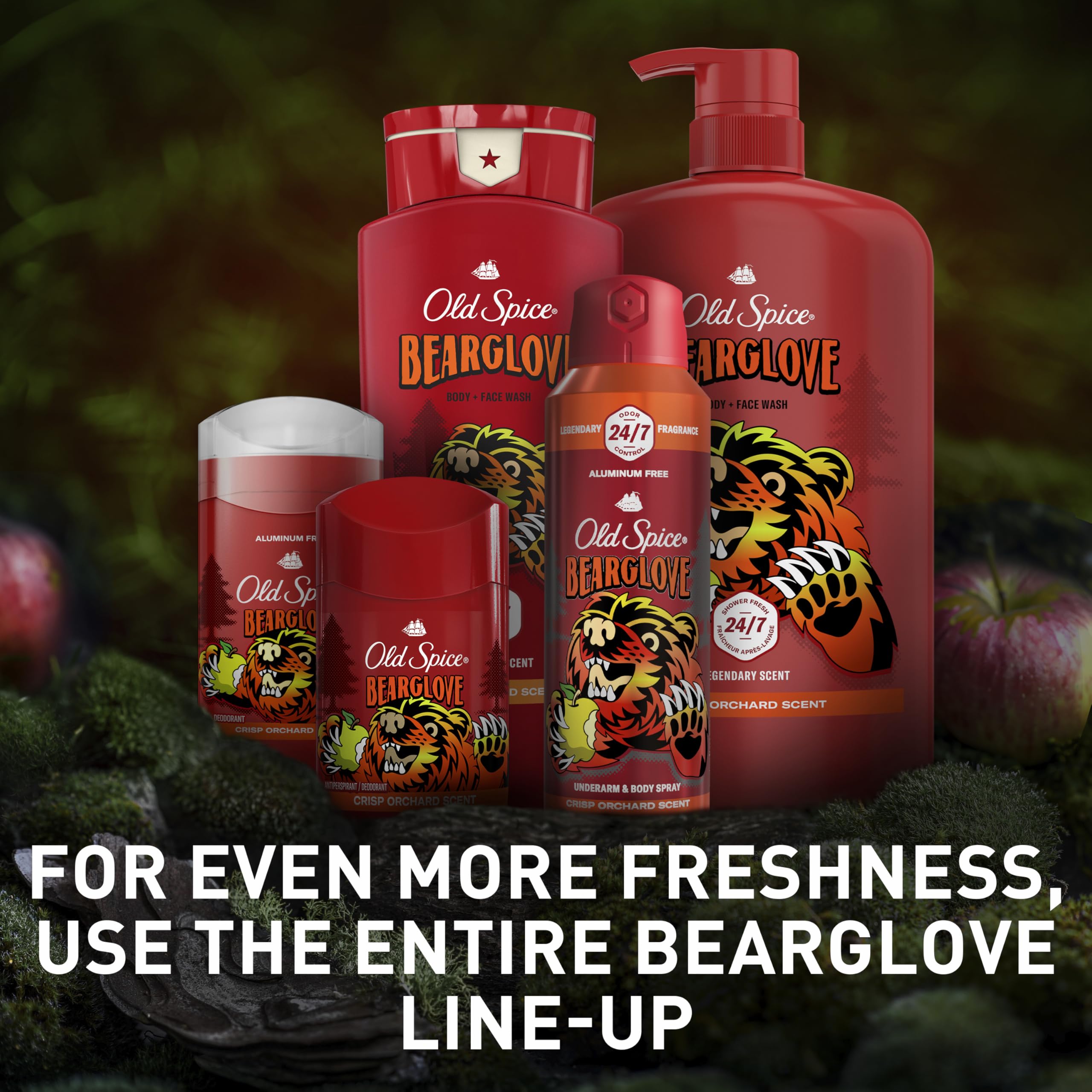 Old Spice Cleansing Body Wash for Men, 3X Defense, 24/7 Shower Fresh with Lasting Scent, 2-in-1 Body & Face Wash, Bearglove with Crisp Orchard Scent, 24 oz (Pack of 4)