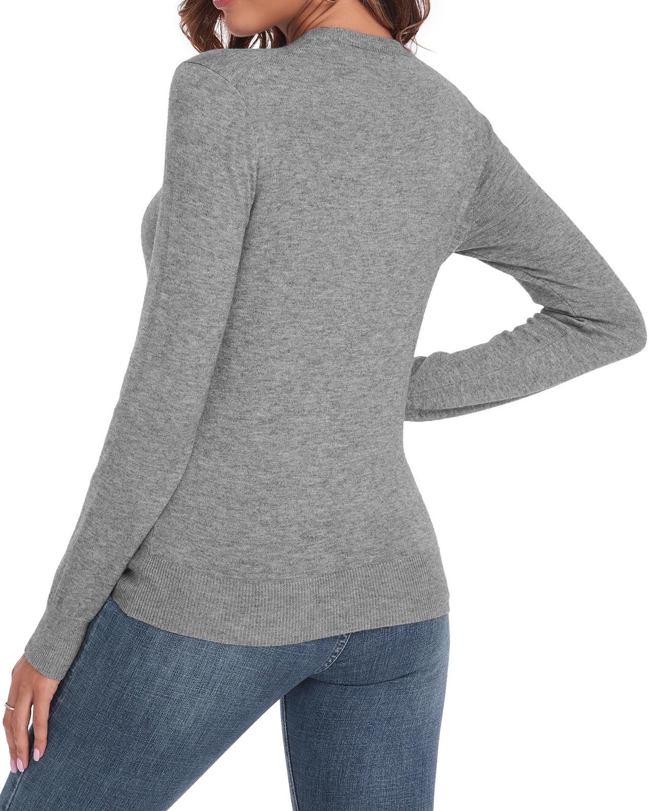 QUALFORT Women's Grey Sweaters Crewneck Knitted Pullovers Medium