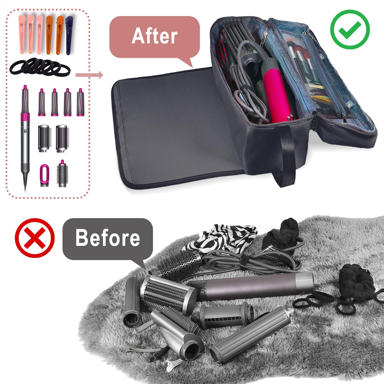 FAMOPLAY Hair Tools Travel Bag with Heat Resistant Mat Hair Styling Accessories Storage Case for Hair Dryer Flat Iron Straightener Curling Iron Haircare Accessories Travel Essentials for Women