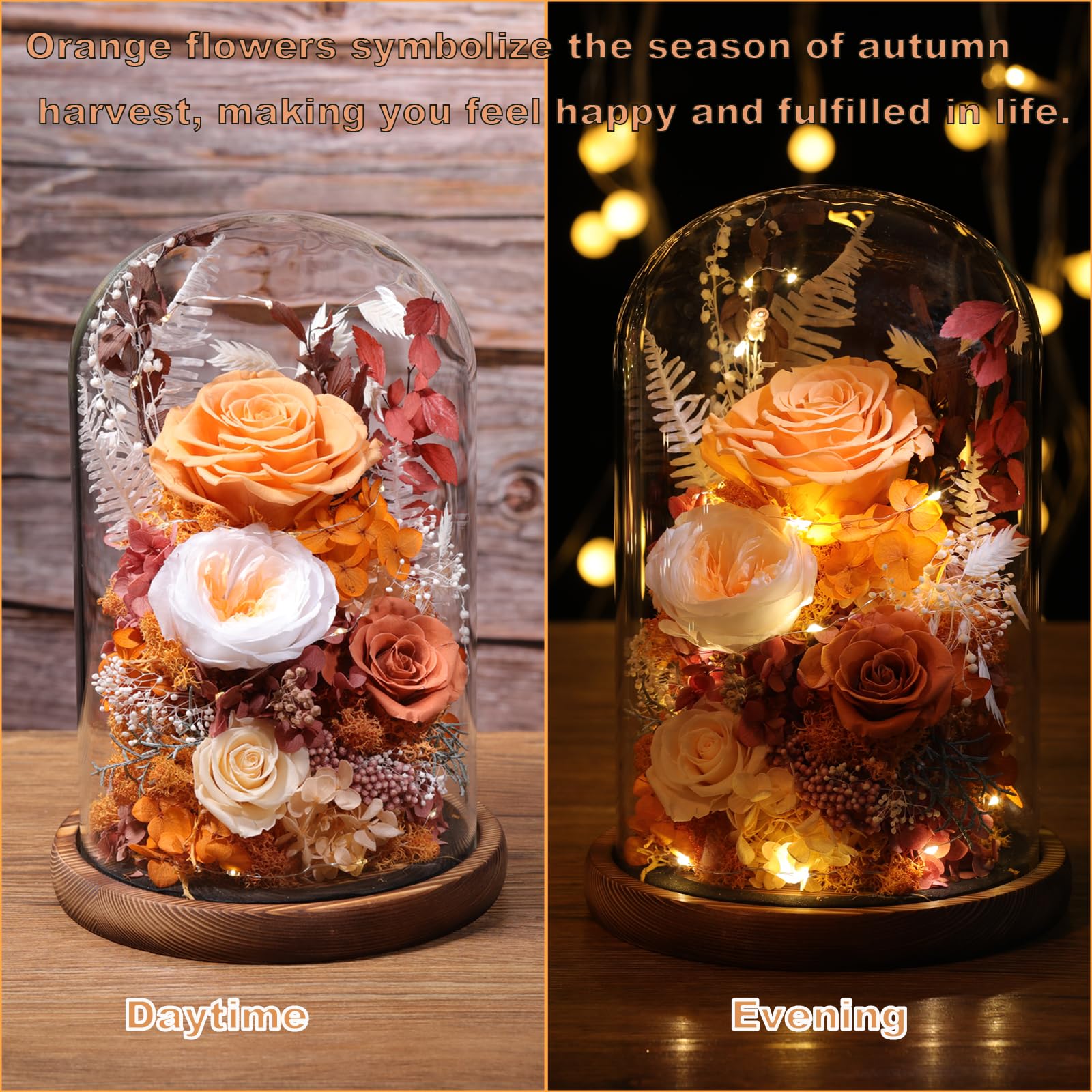 lovenfold Flowers for Delivery Prime Preserved Flowers Rose in Glass Dome,Orange Rose Forever Flowers Birthday Gifts for Women Mom Grandma Friend Thanksgiving Gifts for Her,Home Decor