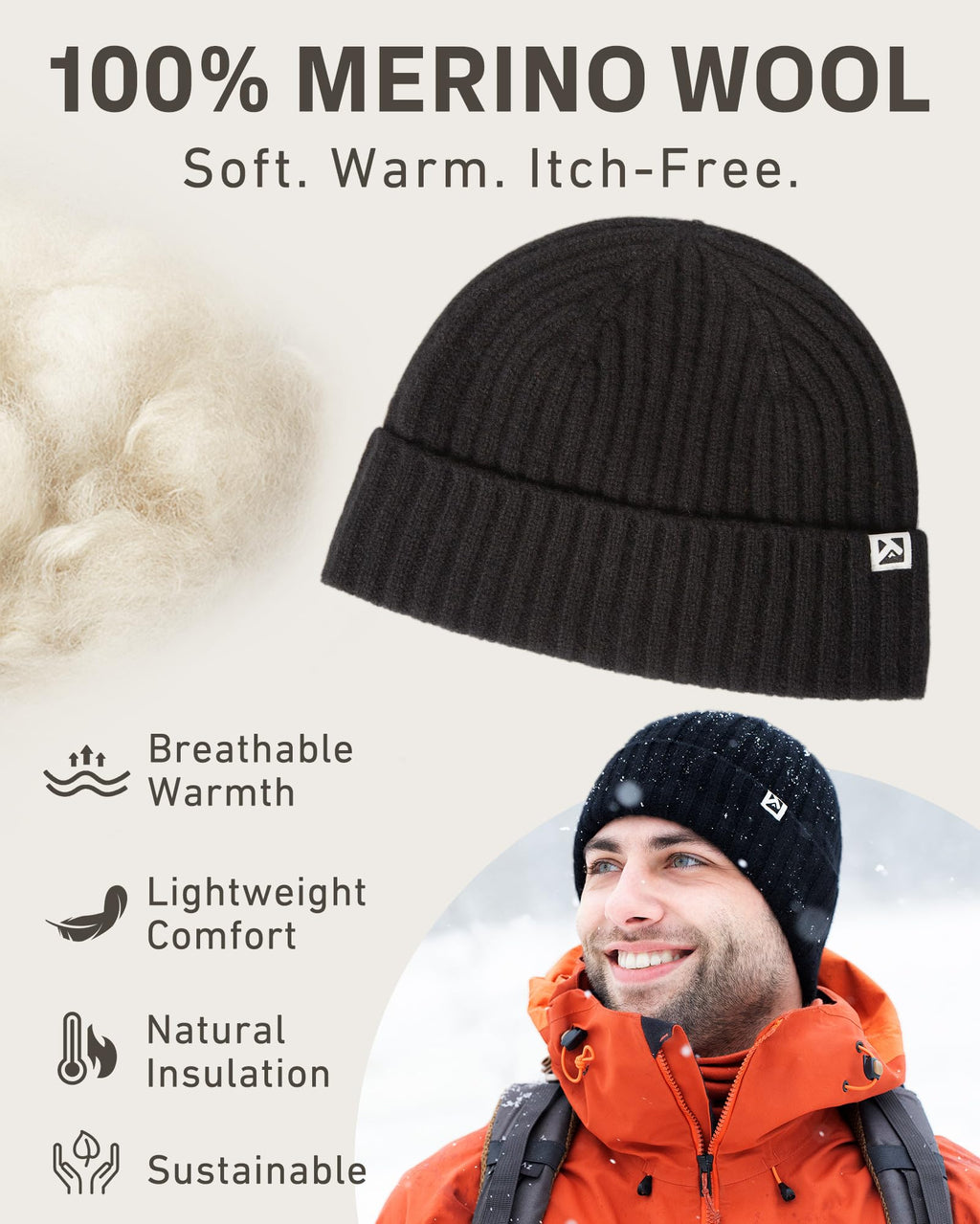 TOP-EX Men's Women's XL XXL Extra Large Big Head Oversize Dark Grey 100% Merino Wool Winter Beanie Fleece Lined Knit Cap Hat Cold Weather Warm
