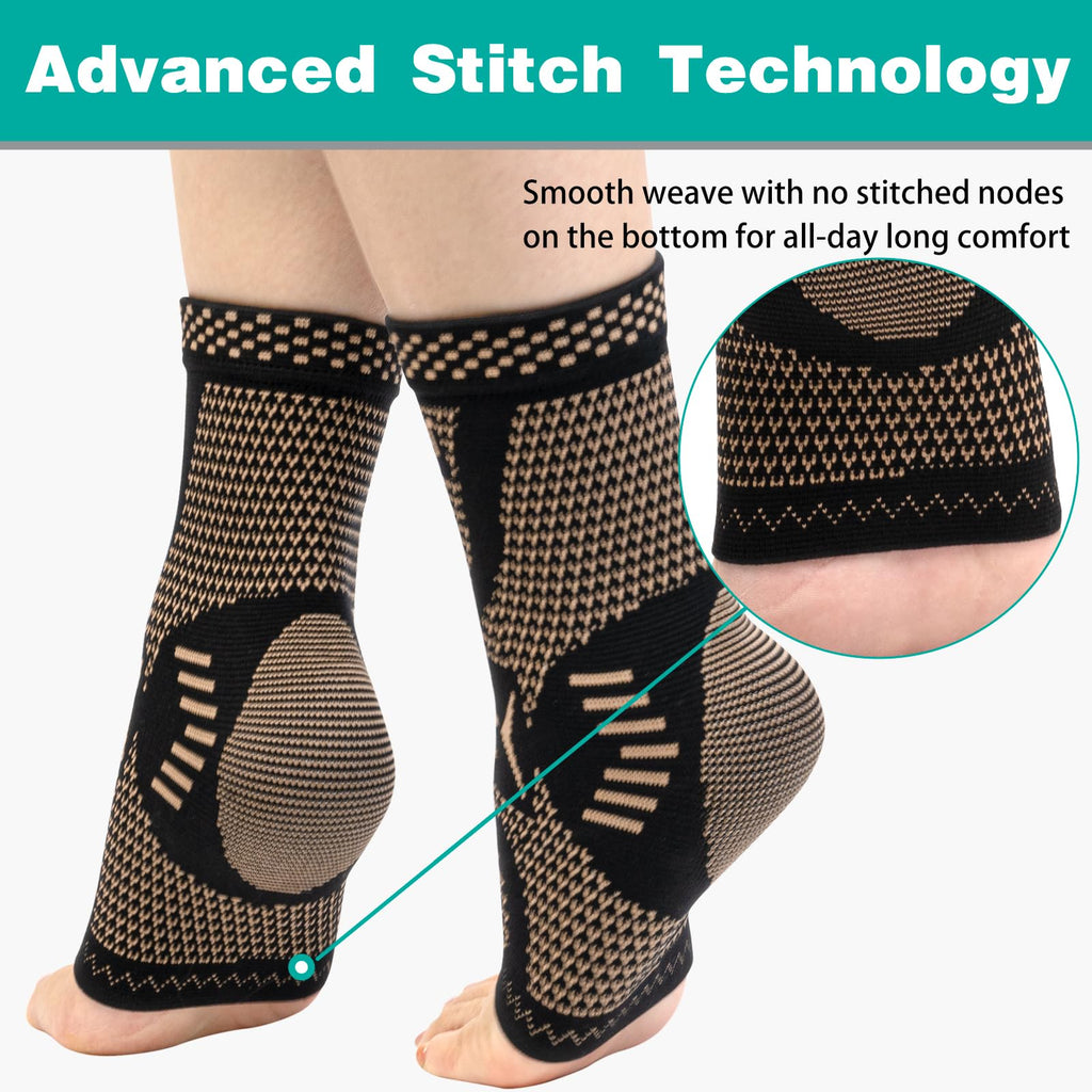 INDEEMAX Ankle Brace for Women & Men, Ankle Compression Sleeve Support Copper Infused Ankle Brace for Sprained Ankle, Plantar Fasciitis Sports, Achilles Tendonitis Pain Relief, Copper Black, M