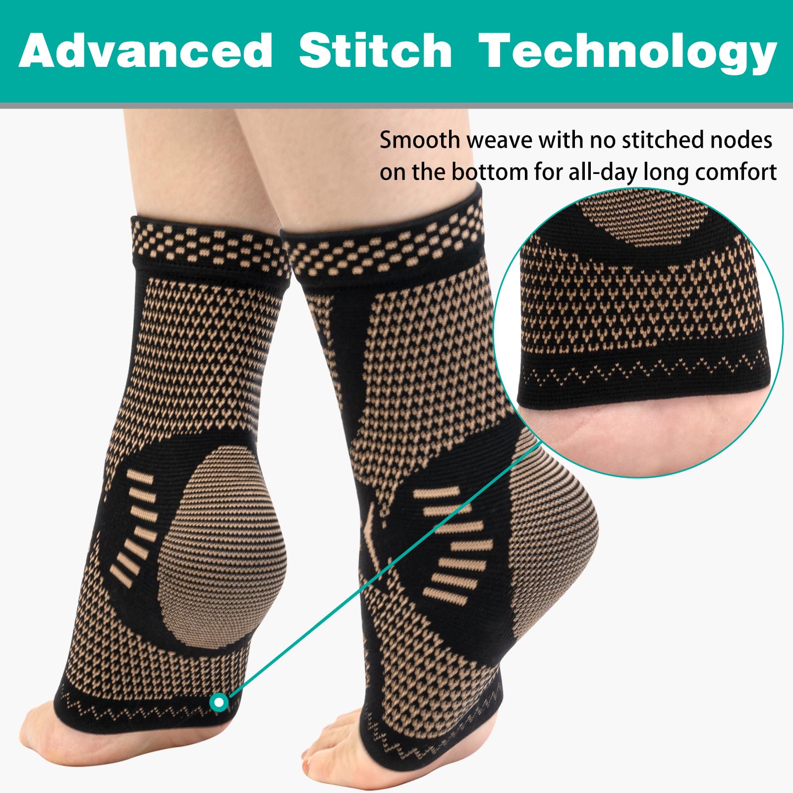 INDEEMAX Ankle Brace for Women & Men, Ankle Compression Sleeve Support Copper Infused Ankle Brace for Sprained Ankle, Plantar Fasciitis Sports, Achilles Tendonitis Pain Relief, Copper Black, M