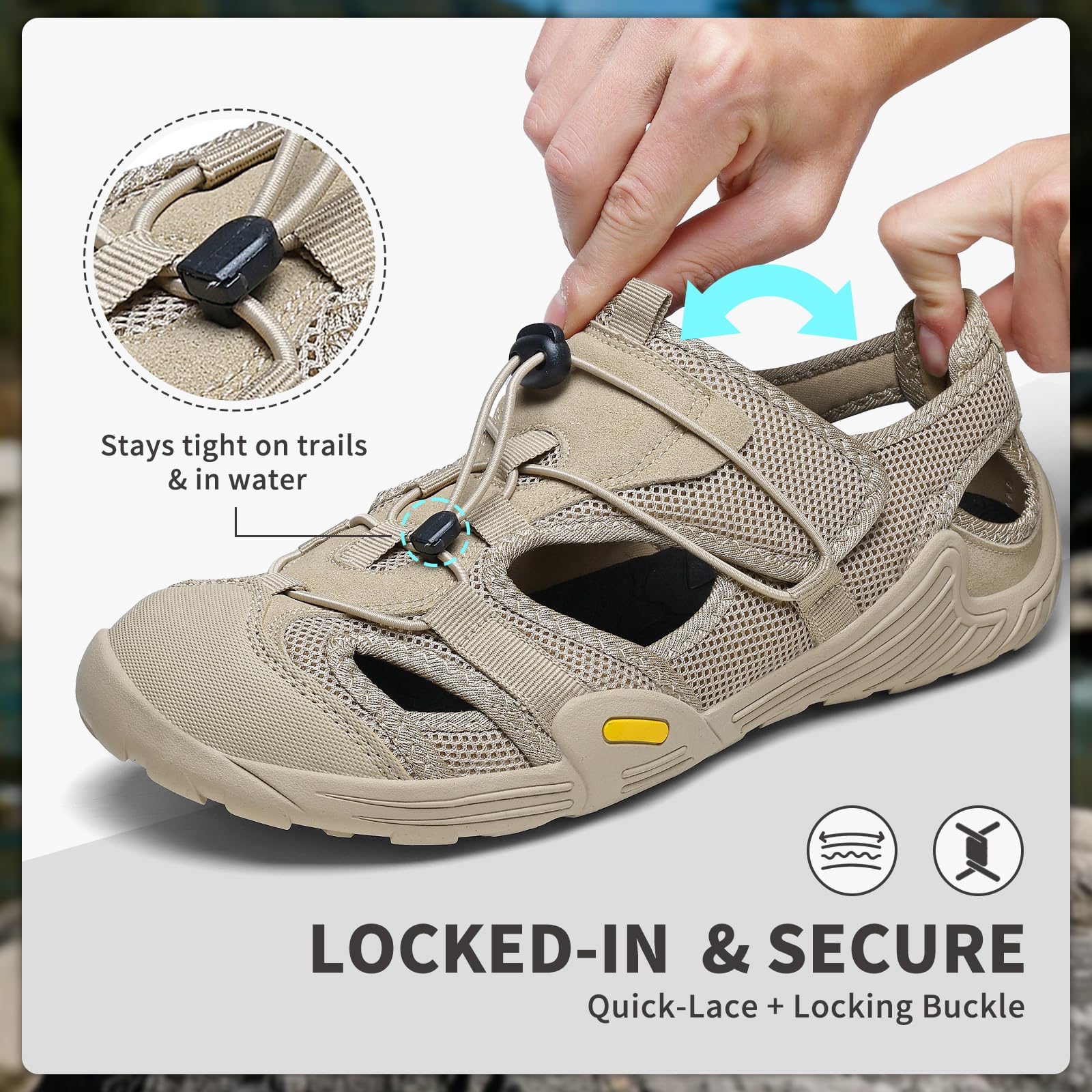 ziitop Mens Hiking Sandals Wide Arch Support Outdoor Sport Closed Toe Walking Sandal Quick Dry Non-Slip Summer Fisherman Barefoot Beach Water Shoes