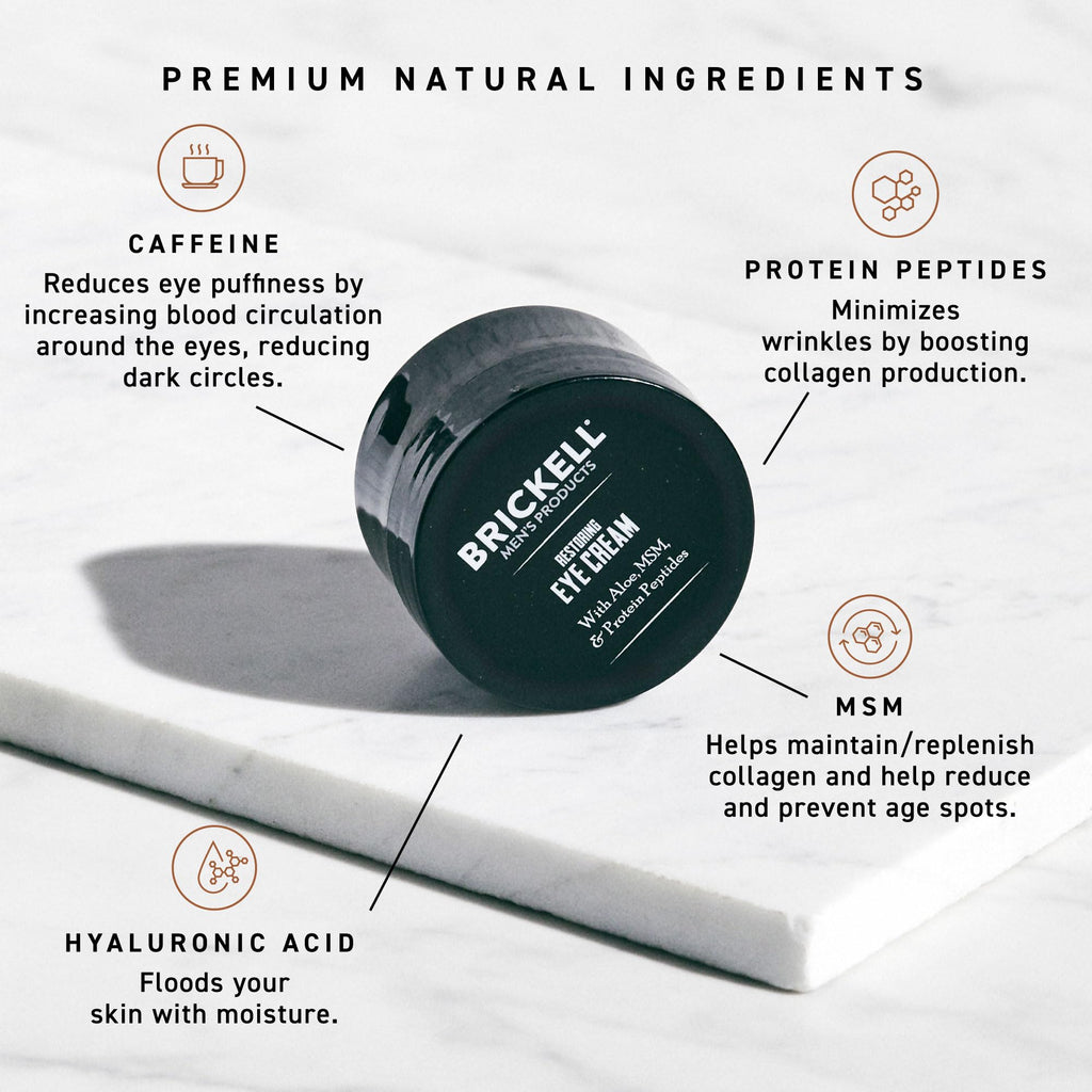 Brickell Men's Restoring Under Eye Cream for Men, Natural and Organic Anti Aging Eye Balm To Reduce Puffiness, Wrinkles, Dark Circles, Crows Feet and Under Eye Bags, 0.5 Ounce, Unscented