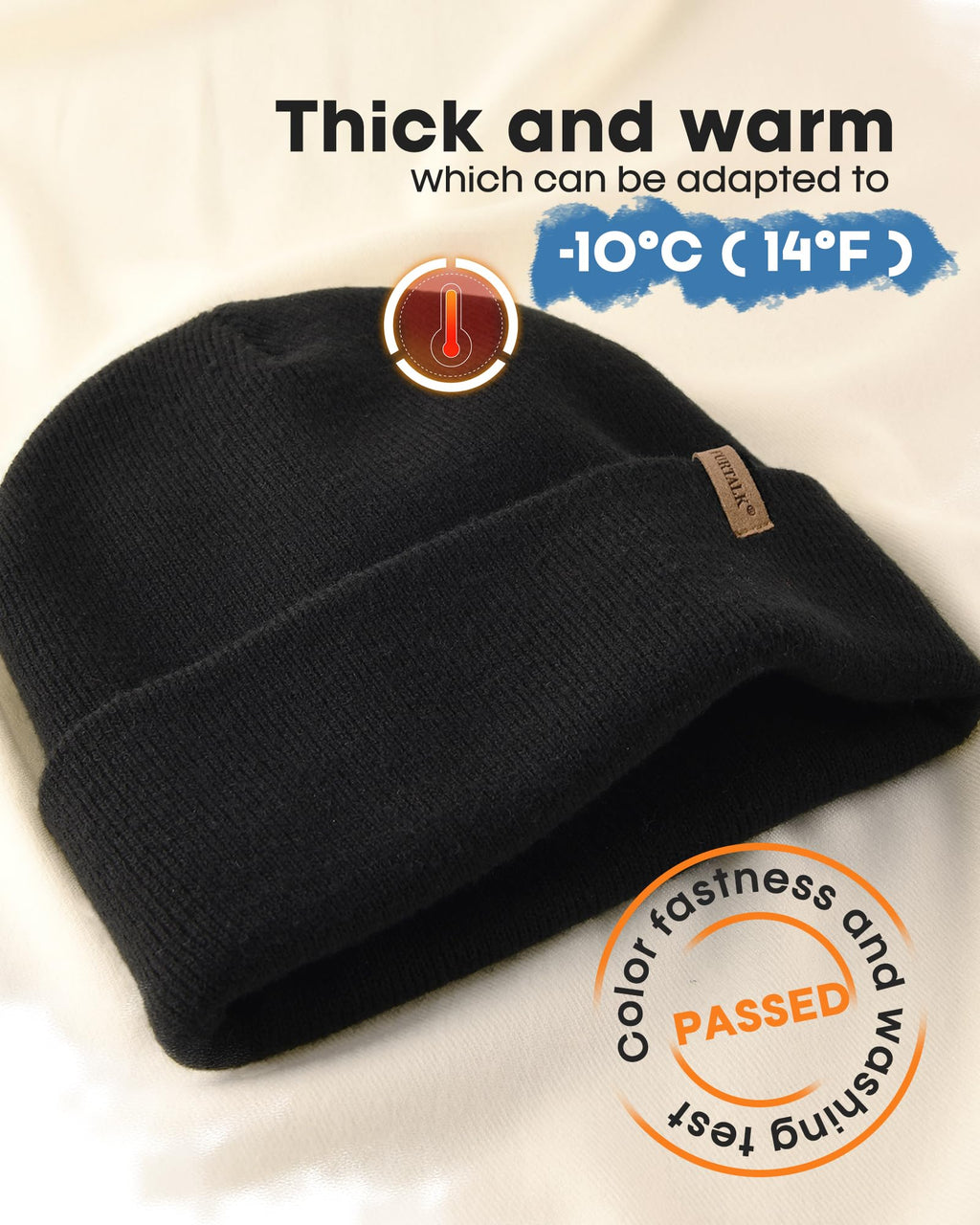 FURTALK Beanie for Men Women Cuffed Thick Knitted Unisex Winter Hat Beanies Skull Cap Gifts for Men Black