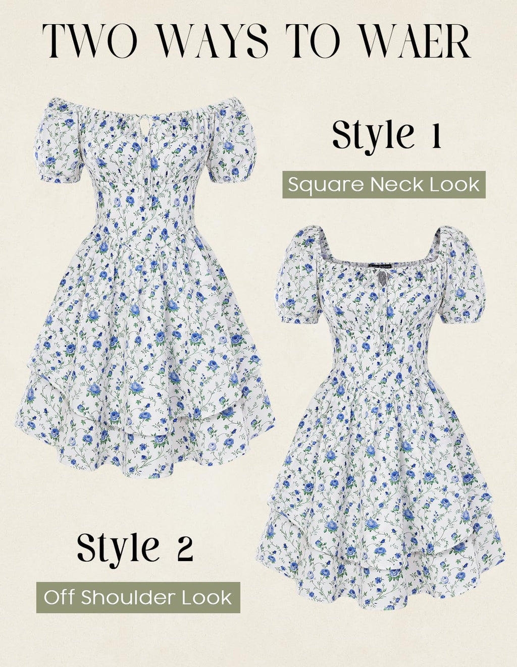 Scarlet Darkness Floral Corset Dress Summer Dresses for Women Girls 2026 Short Milkmaid Sundress with Pocket Blue and White Floral L