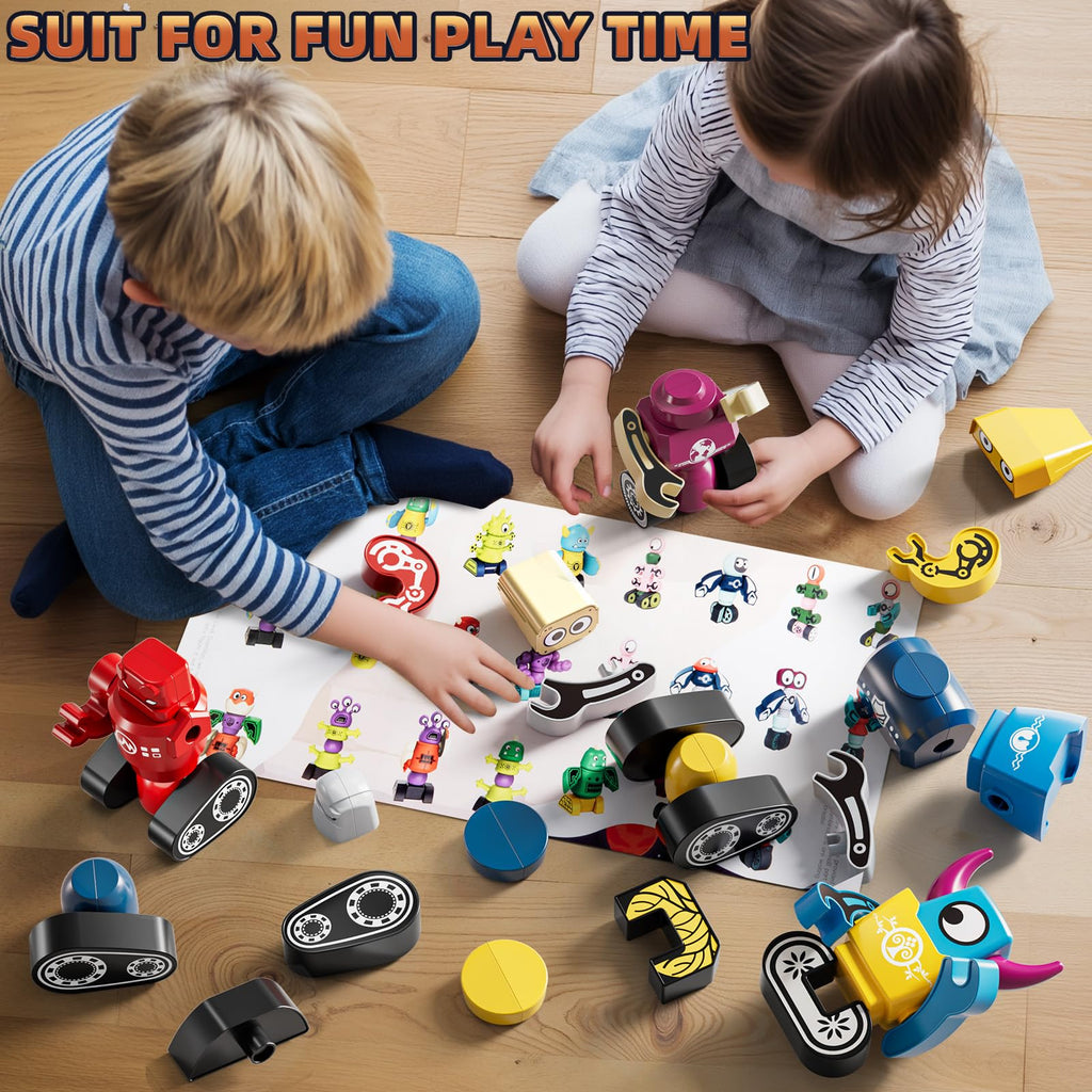 KIZONLY Magnets Robot Building Toys for Kids Ages 3-5 4-8 - 36 PCS Monsters Toys Robot Stacking Building Blocks Set with Storage Box, Creative Learning Christmas and Birthday Gifts for Boys Girls 2-4