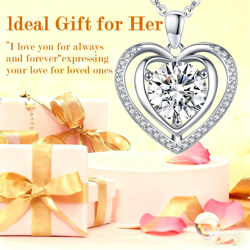 Heart Pendant Necklace for Women Gift for Wife Moissanite 1-3Carats Silver Pendant Jewelry Wedding Anniversary Birthday Valentines Gift for Her Engagements Christmas Mothers Day for Mom Daughter Girlfriend
