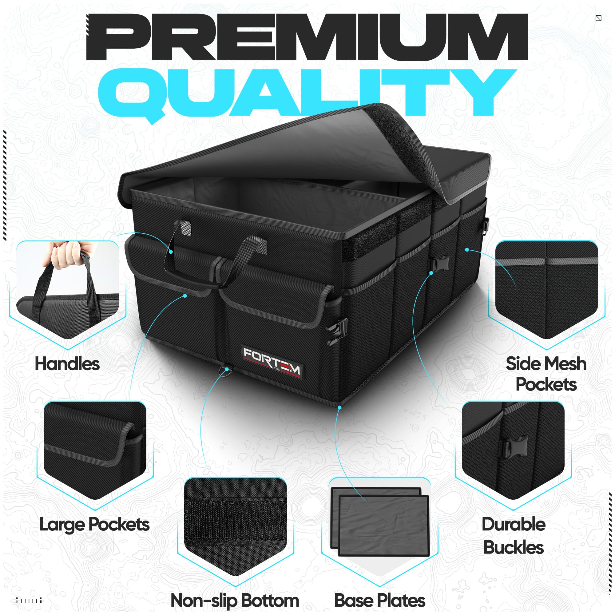 FORTEM Trunk Organizer For SUV Car Trunk Organizer, Foldable Storage, Car Accessories for Women Men, Collapsible Bag, Perfect Christmas Gifts, 600D Oxford, Non Slip Bottom, Straps, Soft Cover (50L)