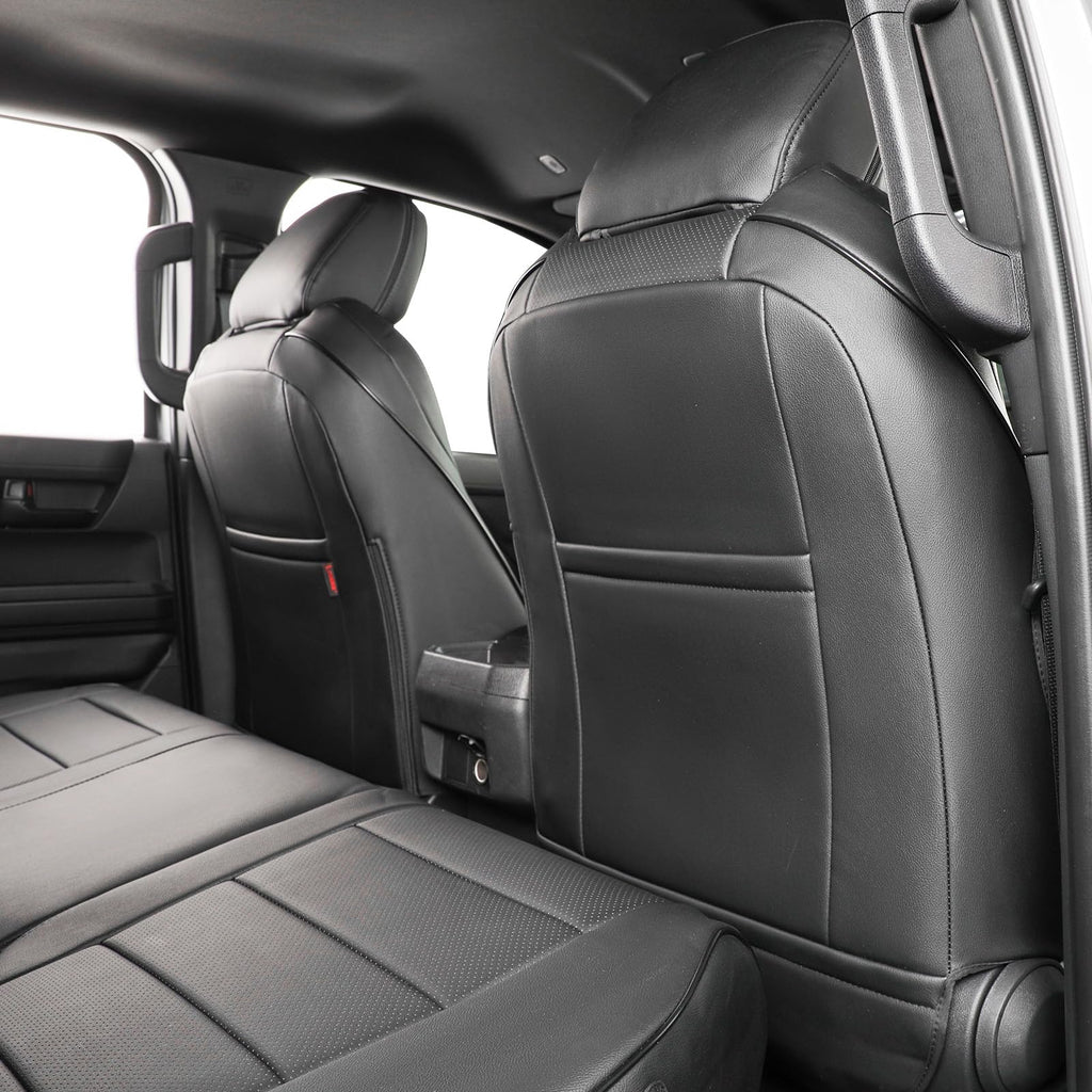 EKR Custom Fit Tacoma Car Seat Covers for Select Toyota Tacoma (Petrol) 2024 2025 2026 Double cab SR,SR5,TRD Sport,TRD Off-Road,Limited -Full Set,Leather(Black)
