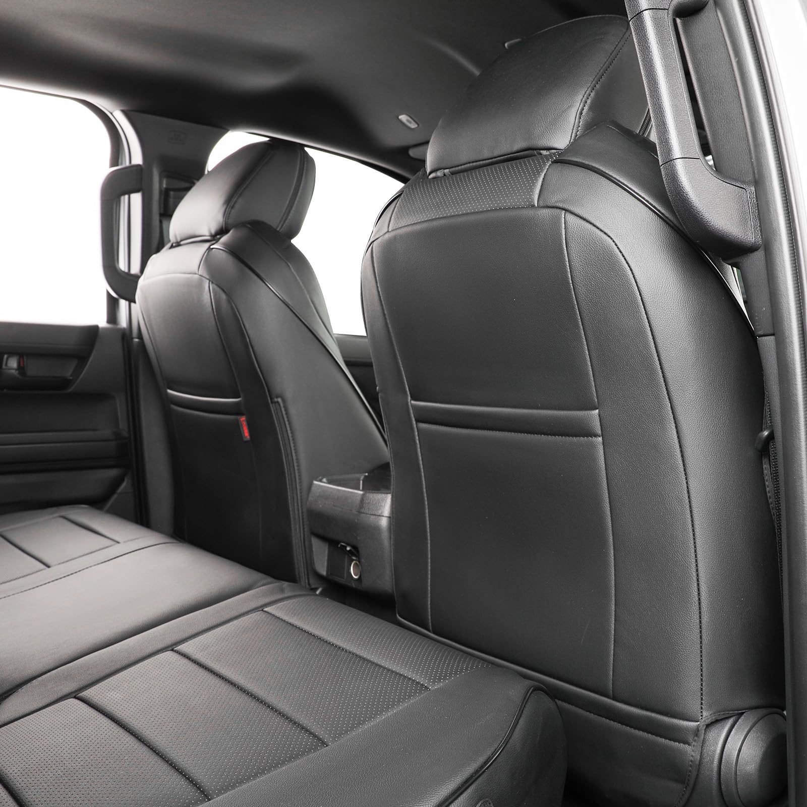 EKR Custom Fit Tacoma Car Seat Covers for Select Toyota Tacoma (Petrol) 2024 2025 2026 Double cab SR,SR5,TRD Sport,TRD Off-Road,Limited -Full Set,Leather(Black)