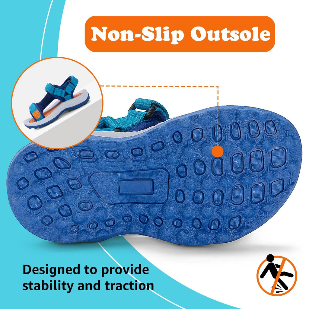 Mishansha Boys Girls Sandals with Three Adjustable Straps Open-Toe Summer Outdoor Athletic Sandals 9 Toddler Blue