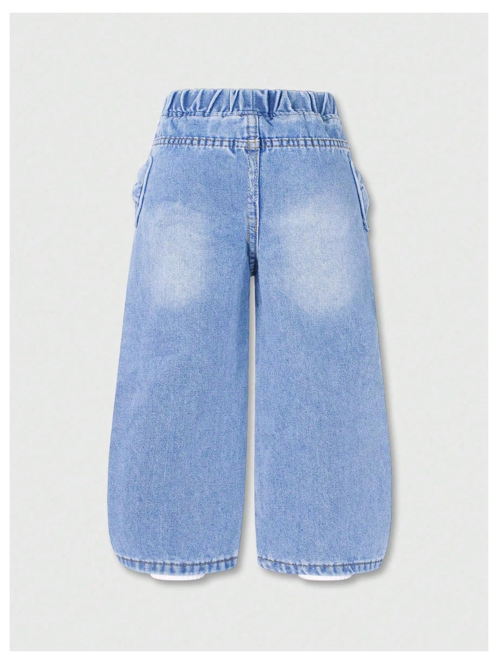 WDIRARA Toddler Girl's Bow Wide Leg Jeans Elastic High Waisted Denim Pants Light Wash 5Y