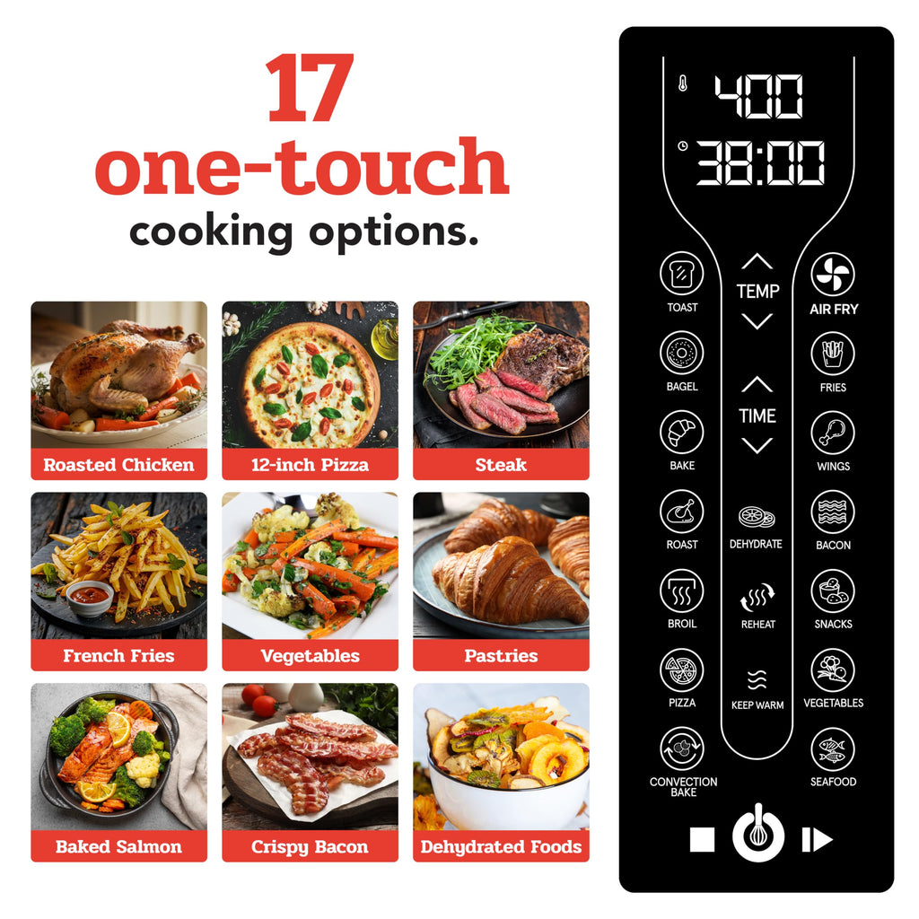 Gourmia French Door Air Fryer – 25 Qt Large Capacity Convection Oven, Fryforce 360°, Digital Display with 17 Cooking Presets, Bake, Toast, Roast, Dehydrate, Fits 12” Pizza