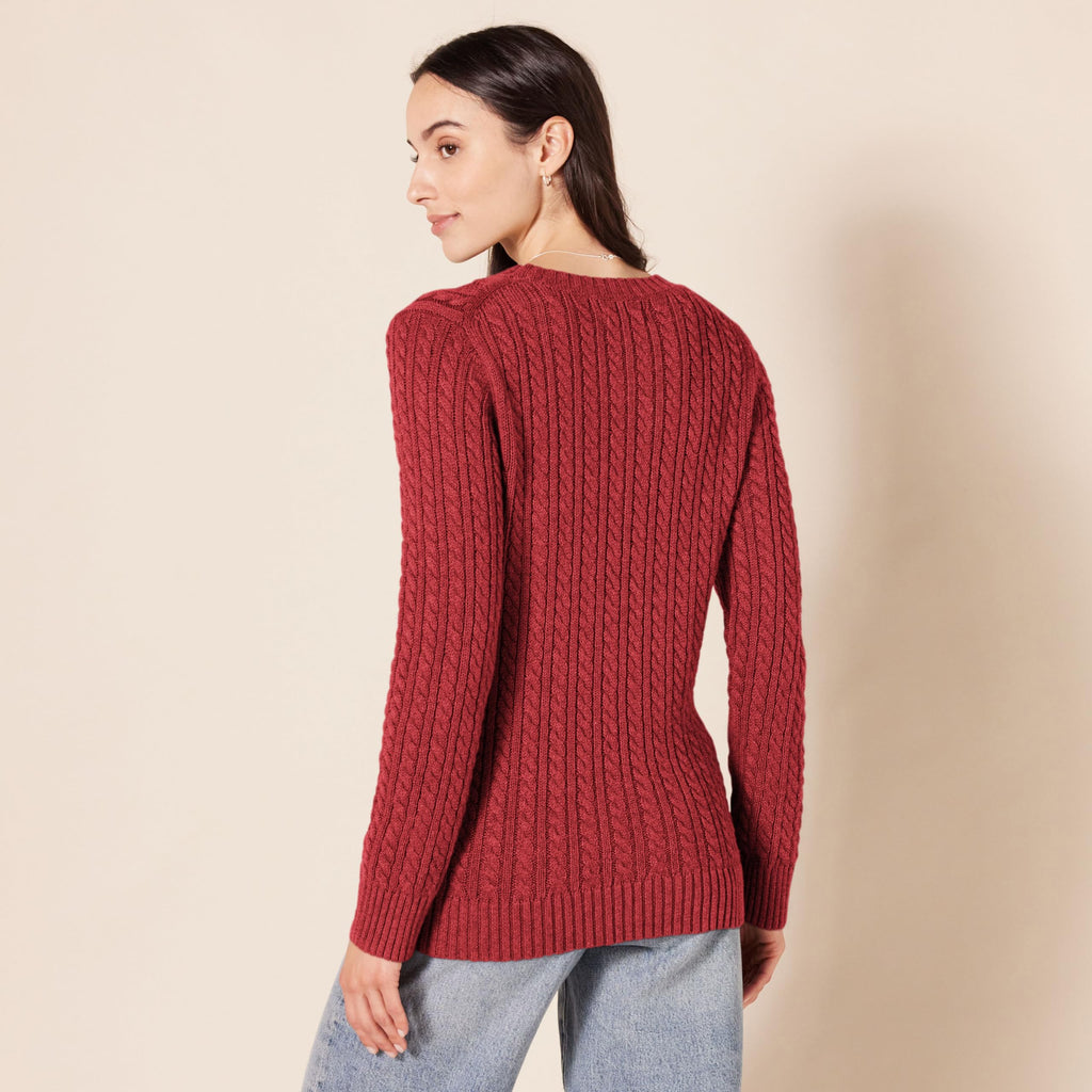 Amazon Essentials Women's Soft Fisherman Cable Knit Long-Sleeve Crewneck Sweater (Available in Plus Size), Dark Red, Large