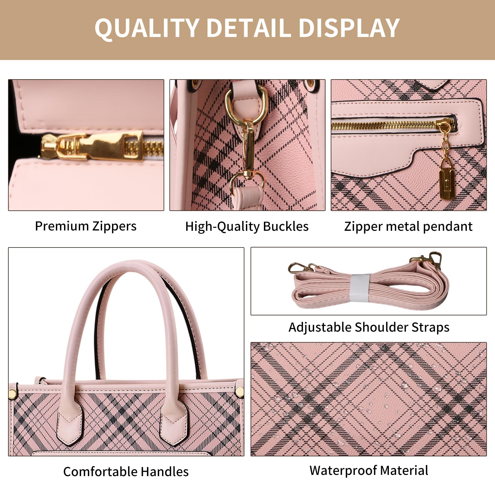 Purses and Handbags for Women, 3Pcs Women's Handbags Fashion PU Leather, Tote Shoulder Top Handle Satchel Purse Bags Adjustable Strap Work Satchel with Wallet (pink)