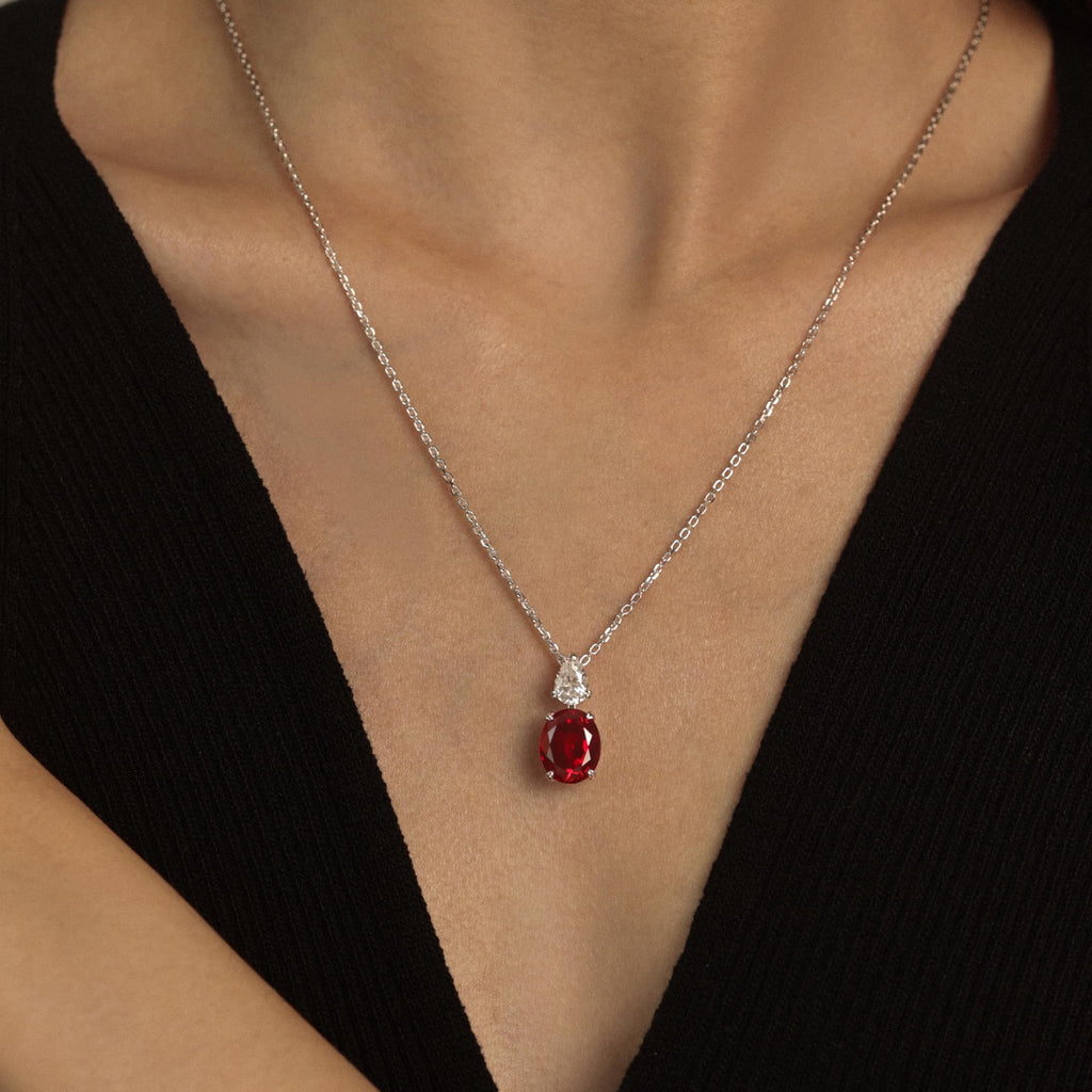 StiloVero Ruby Necklace for Women – 4.8ct Lab-Grown Ruby & Moissanite Pendant, 18K White Gold Plated 925 Sterling Silver, Elegant Red Gemstone Jewelry Gift