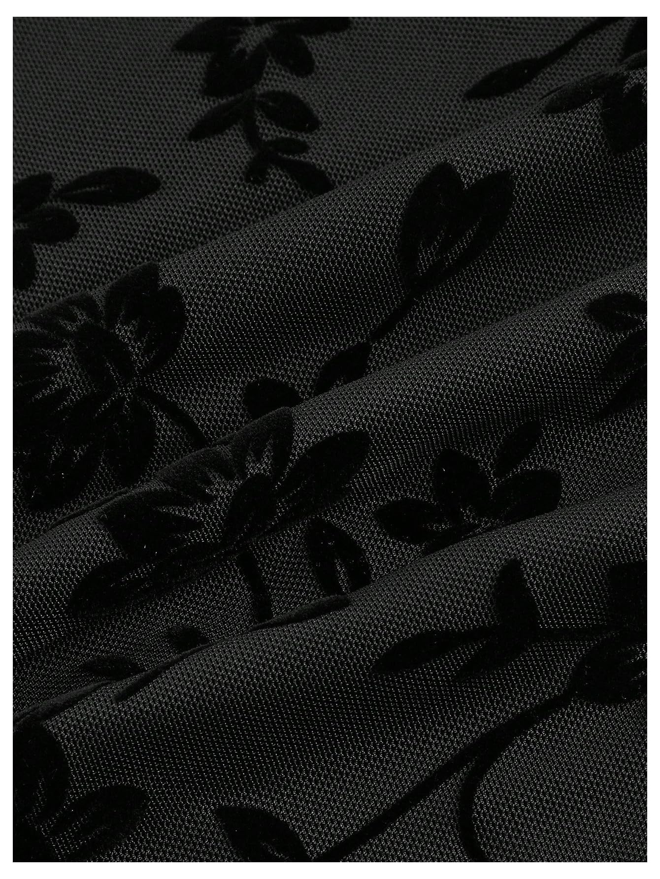 Verdusa Women's Gothic Floral Print Short Cami Dress Tie Front Lettuce Trim Mesh Sleeveless A Line Dresses Black Large