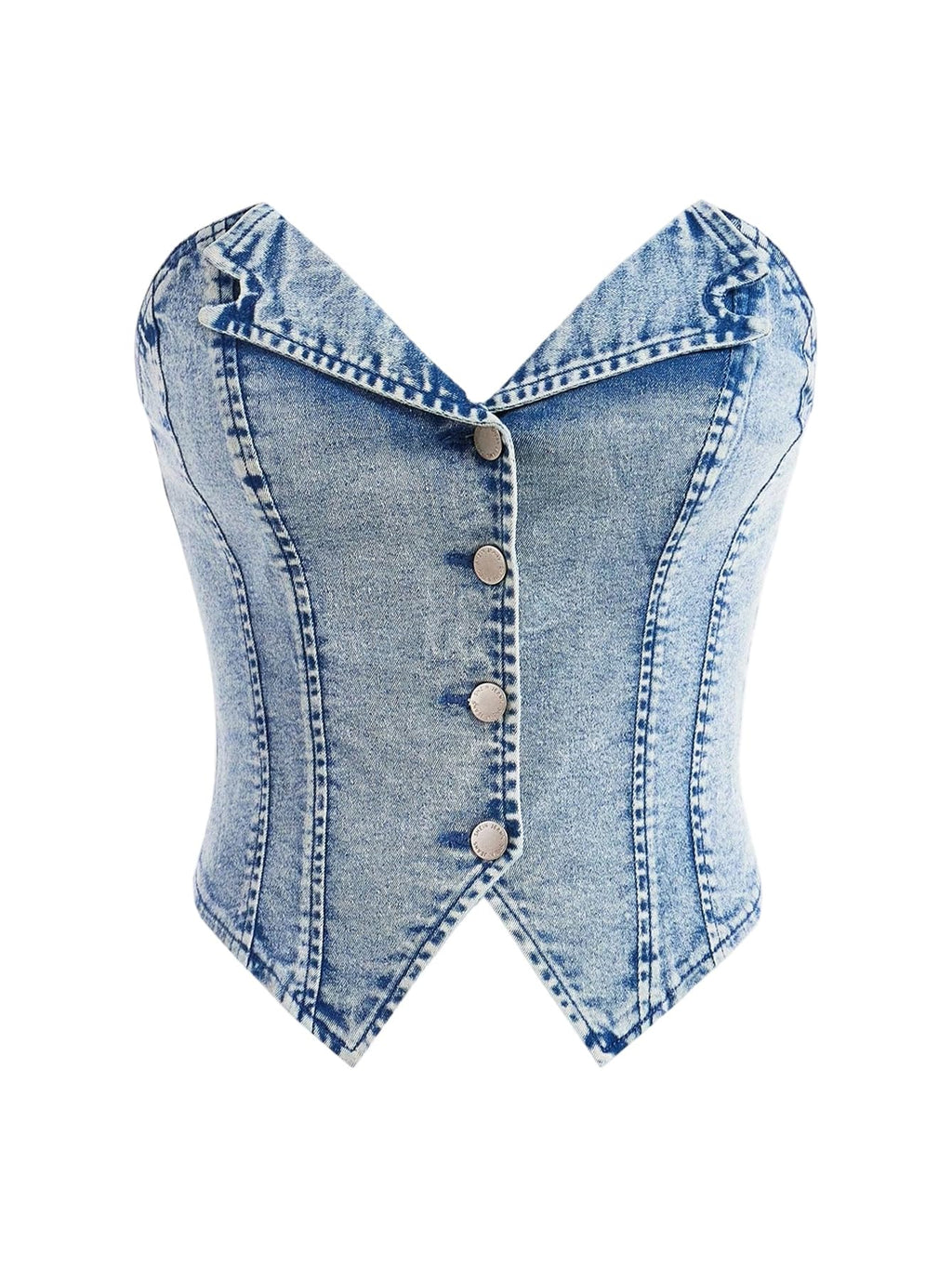 WDIRARA Women's Button Down Denim Tube Tops Y2k Asymmetrical Crop Top Sleeveless Strapless Bandeau Blue Large
