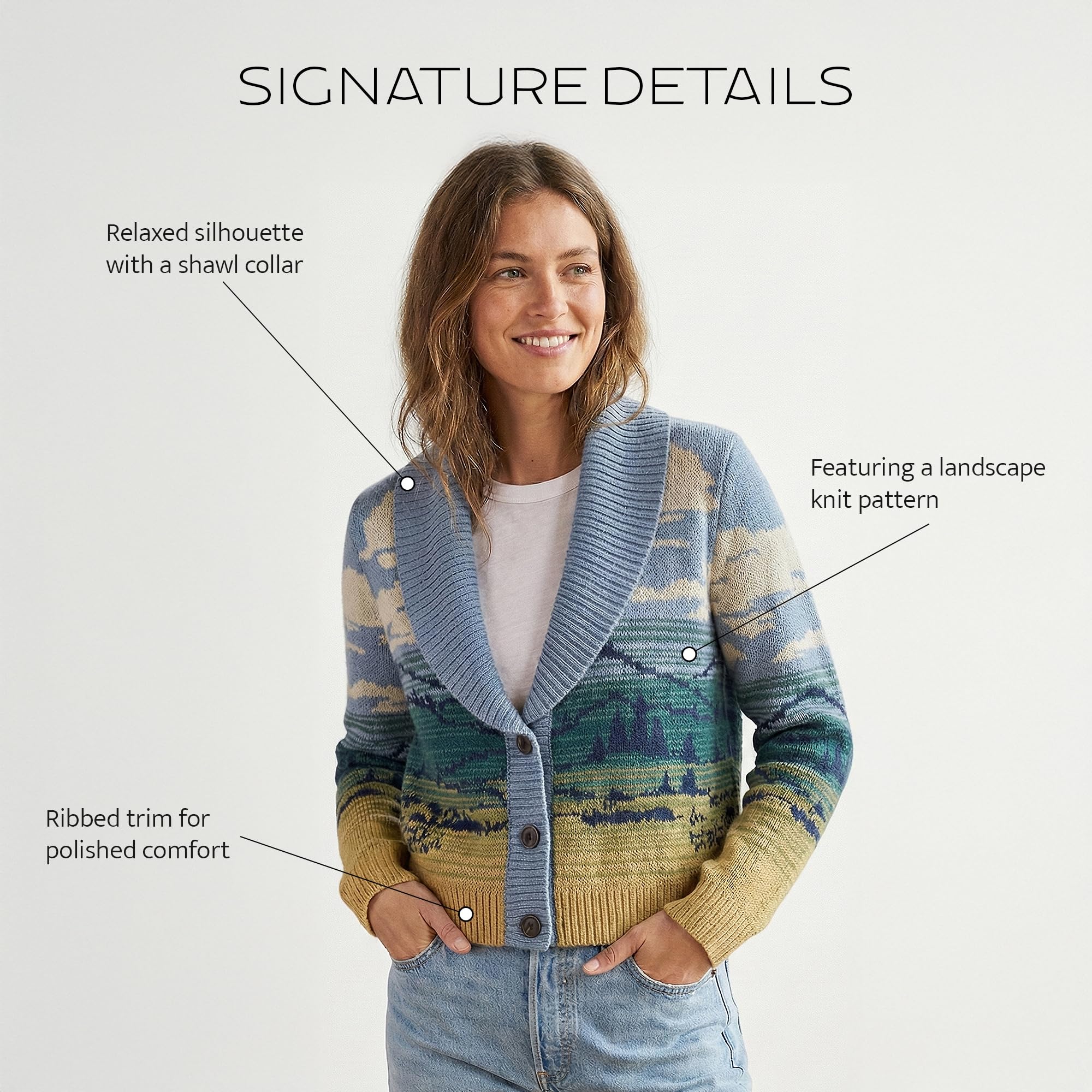 Pendleton Big Sky Cardigan for Women, 100% Cotton Sweater, Lightweight Casual Women's Cardigan, Made in USA, Landscape Pattern Knitwear