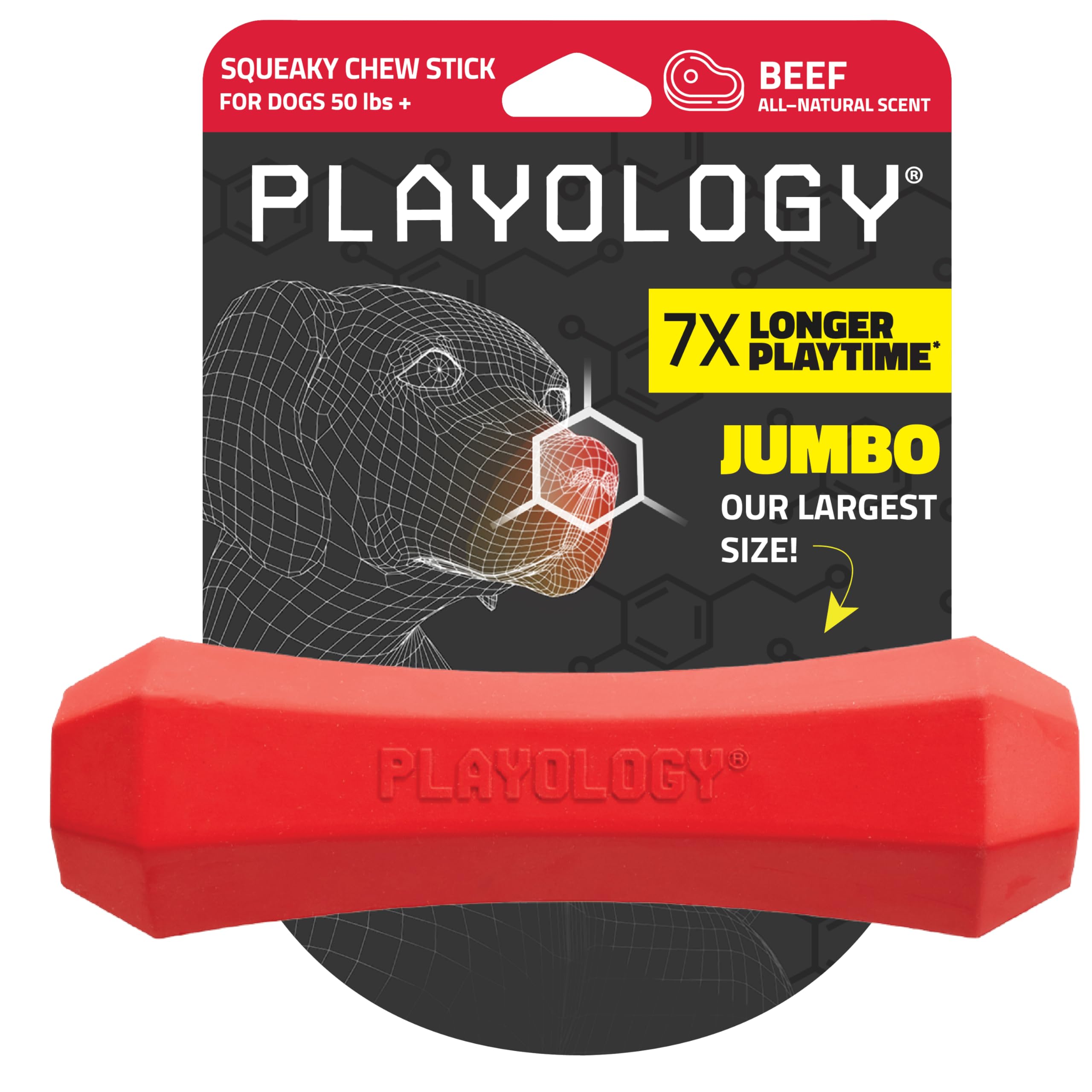 Playology Dog Toys | Squeaky Chew Stick for Large Dogs | Beef Scented Jumbo Fetch Toy | Squeaky Dog Chew Toy