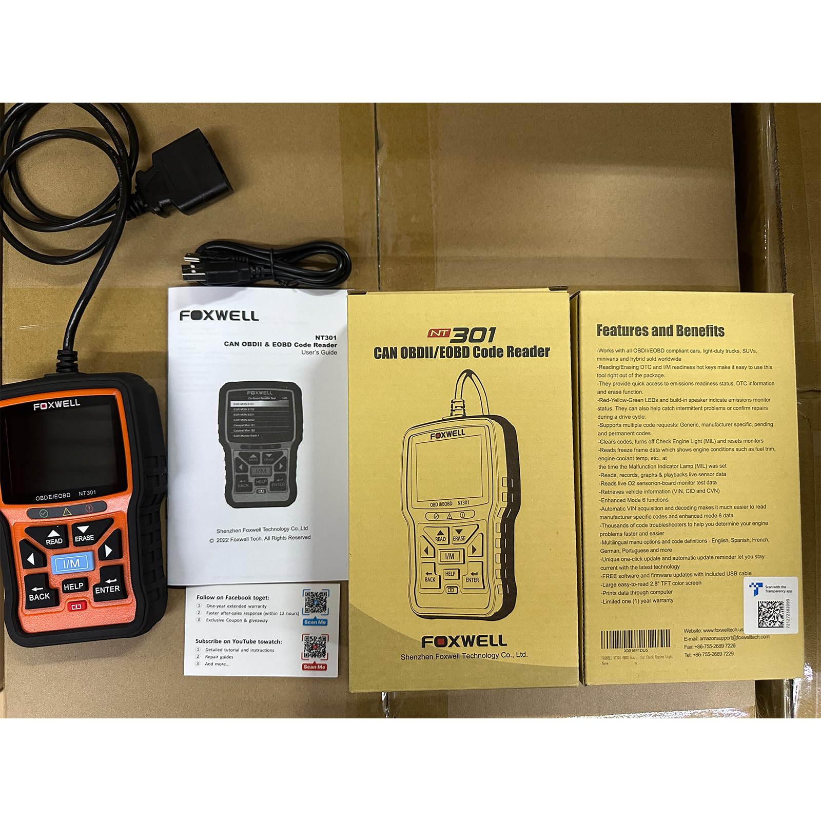 FOXWELL NT301 OBD2 Scanner Live Data Professional Mechanic OBDII Diagnostic Code Reader Tool for Check Engine Light