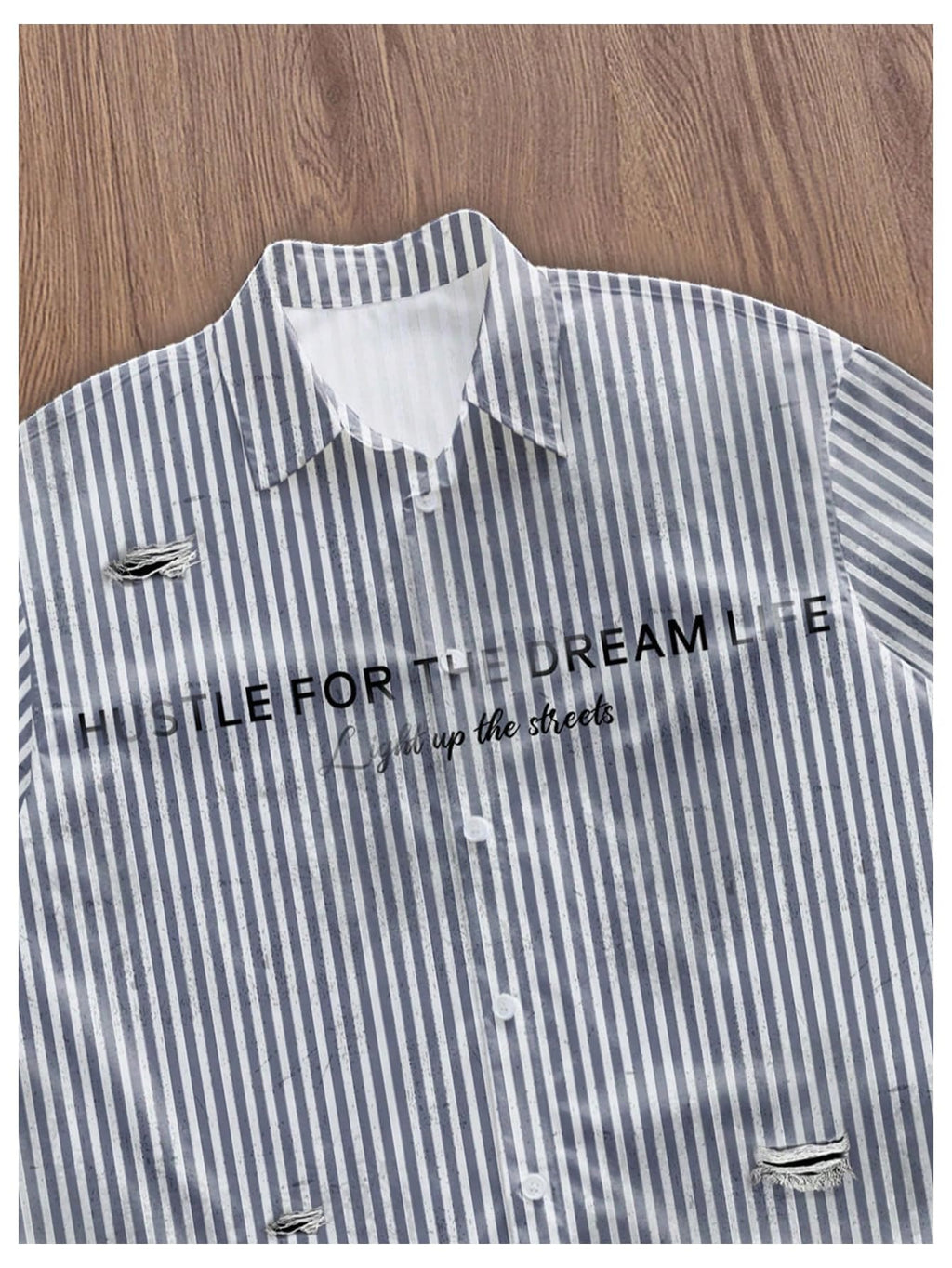 GORGLITTER Men's Letter Graphic Striped Cropped Button Down Shirts Ripped Short Sleeve Y2k Tops Casual Streetwear White and Grey Small