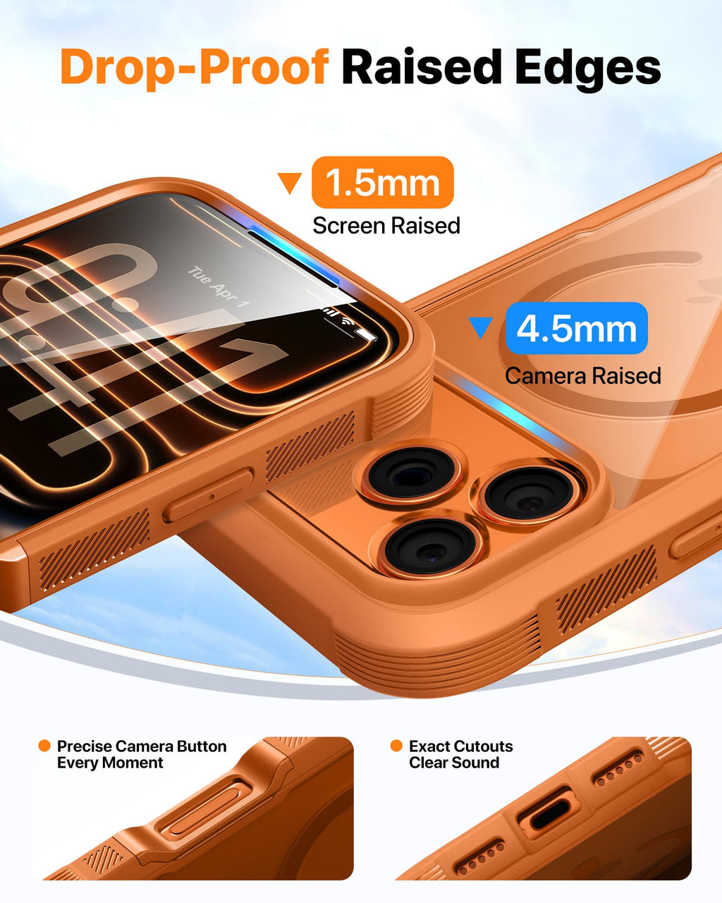 Diaclara Magnetic Designed for iPhone 17 Pro Max Case Full Body Bumper,[Compatible with MagSafe] Military Drop Proof Cover with Built-in Touch Sensitive Anti-Scratch Screen Protector,Orange