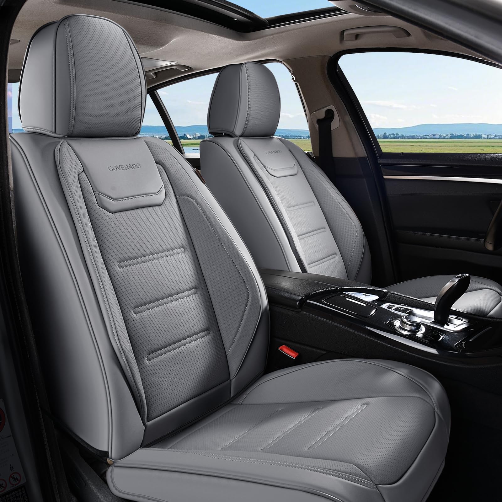 Coverado Car Seat Covers, Front Covers for Cars, Car Seat Cover Front Seats, Car Seat Protector Waterproof, Leather Car Seat Cushion, Universal Interior Covers Seat Protectors for Most Cars Gray