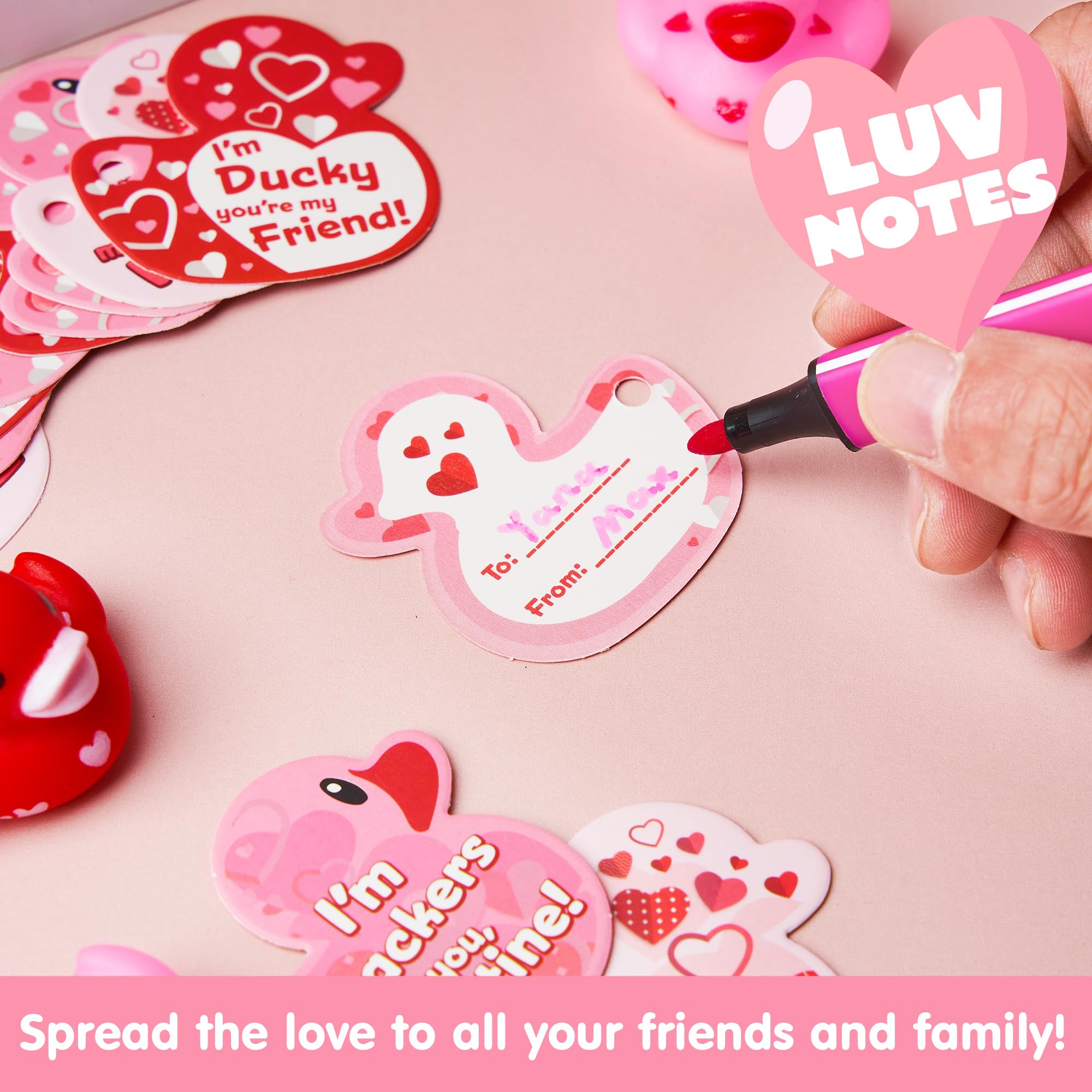 JOYIN 24 Pcs Valentine’s Day Mini Rubber Duck 1.2 Inches with Gift Cards, Small Rubber Duckies with Duck Card Tags, Rubber Duck Bath Toys for Classroom Exchange Prizes, Valentine Party Favors Toys