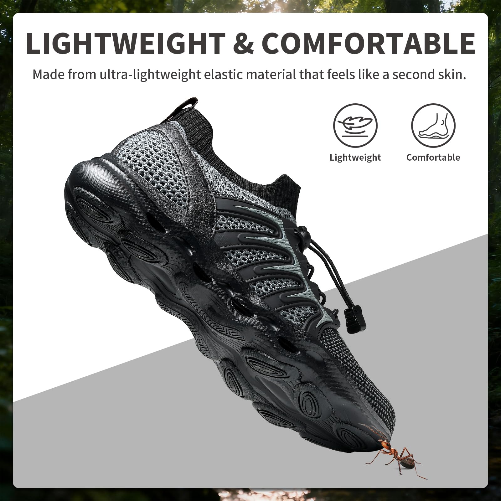 Water Shoes for Men Women Hiking Amphibious Beach Mens Shoes Lightweight Water Sports Shoes for Swimming Fishing Kayaking BlackGrey
