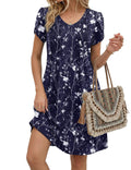 Zeagoo Summer Dresses for Women Flowy Spring Dresses 2026 Casual Floral Dress Pleated A Line Dress Boho Sundress, Navy Floral 03
