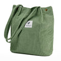 Corduroy Tote Bag Cute Tote Bags for Women Shoulder Bag with Inner Pocket for Work Beach Travel and Shopping Grocery (Matcha Green)
